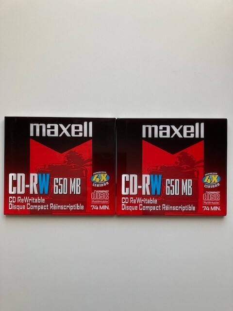 Lot of 2 - Maxell CD-RW Disks - 650MB - 74 min - New - Sealed
