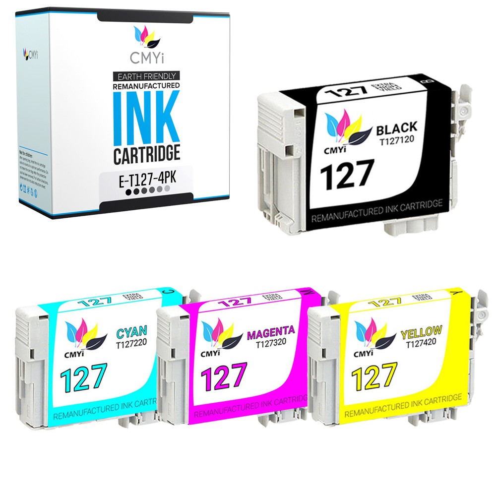 CMYi 4-Pack Replacement 127 Ink Cartridges for Epson Workforce WF-3520 WF-3530