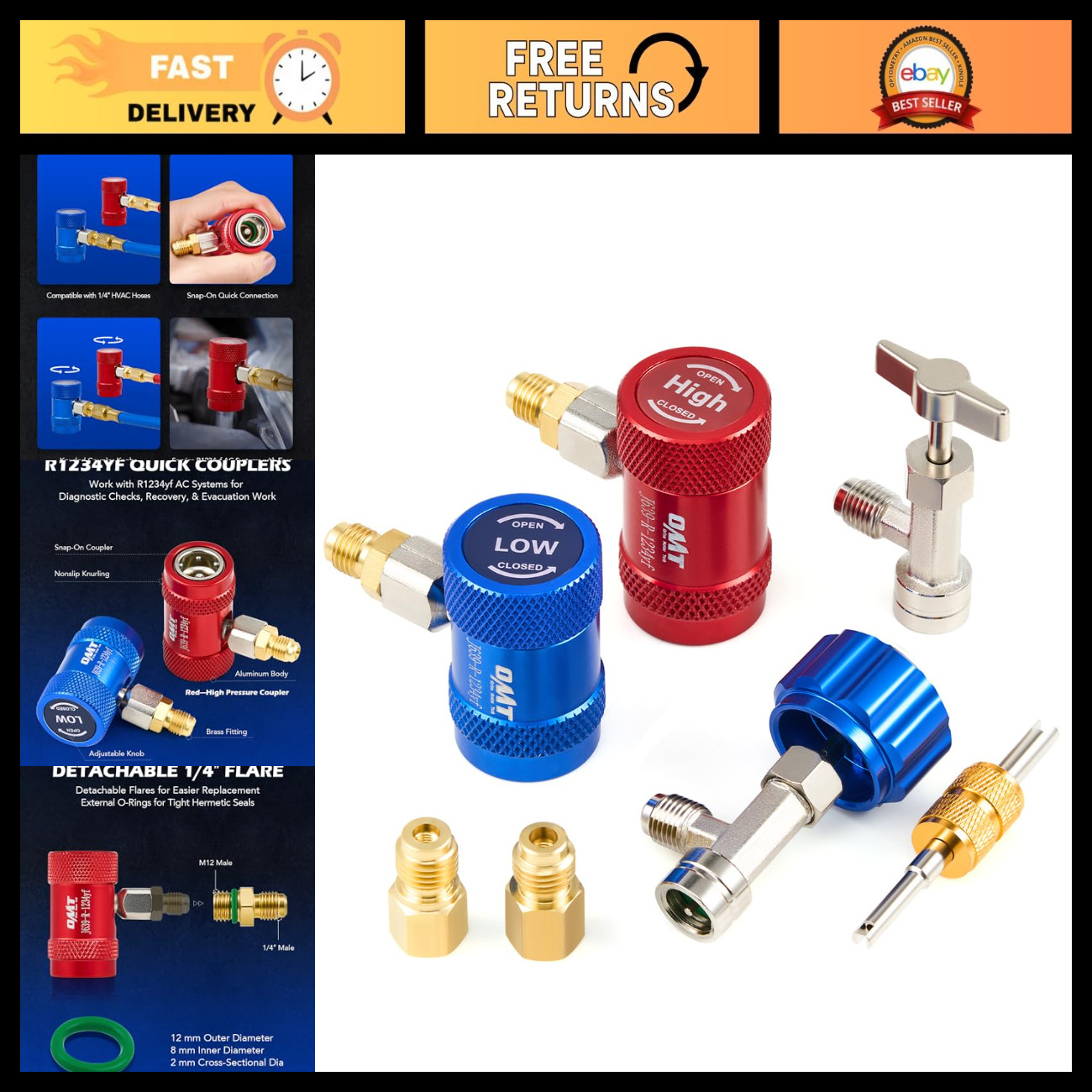 R1234yf Adapter Kit - Quick Couplers, Self-Sealing, Puncture Can Tap for AC Serv