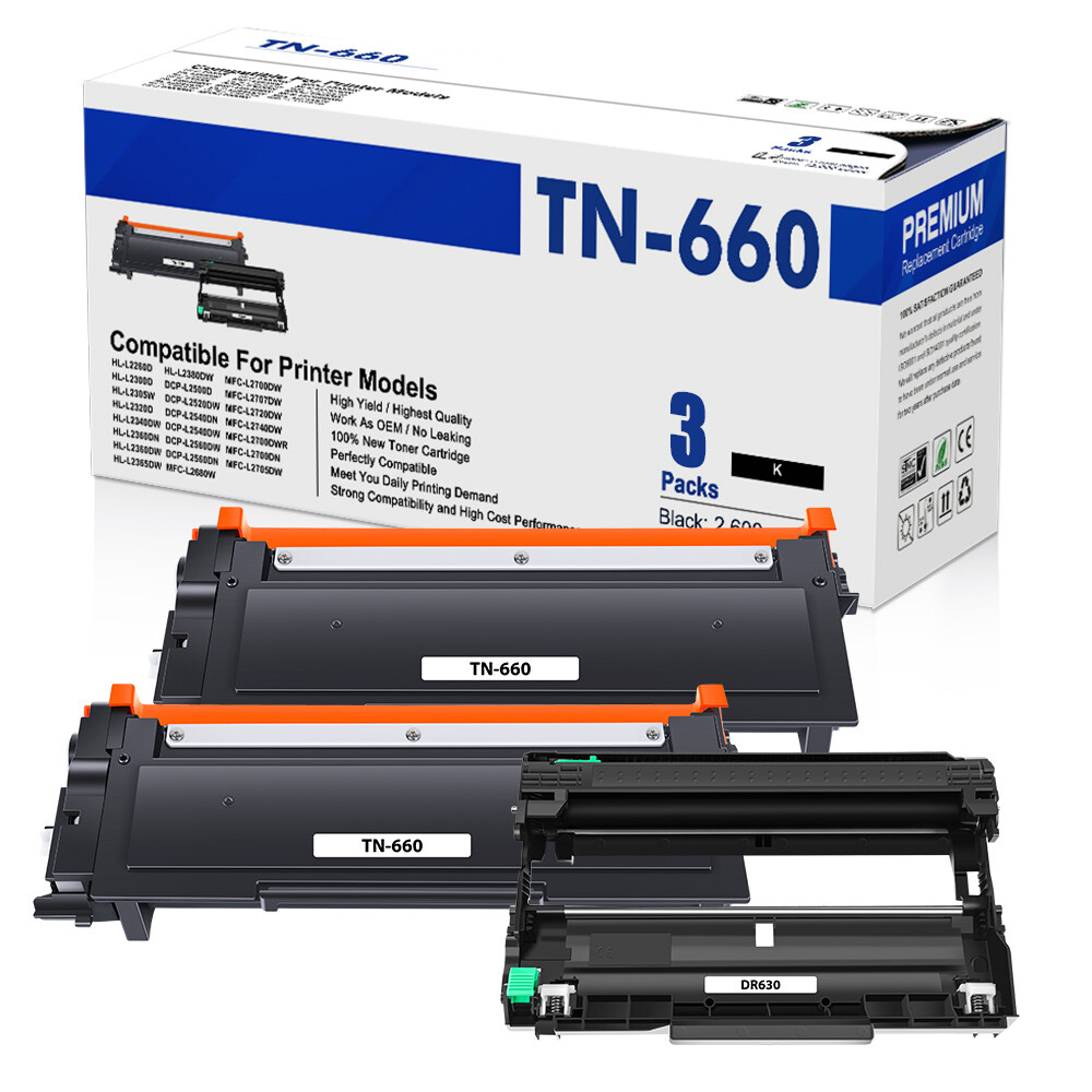 2x TN660 Toner and 1x DR630 Drum Compatible With Brother MFC-L2700DW MFC-L2740DW