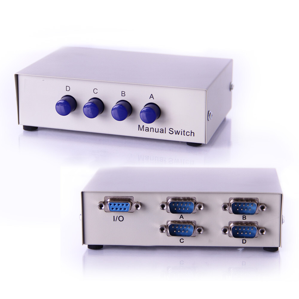 1x4 or 4x1 - 4-Port AB Manual Sharing DB9 RS232 Serial Switch 4-Way Selector Box
