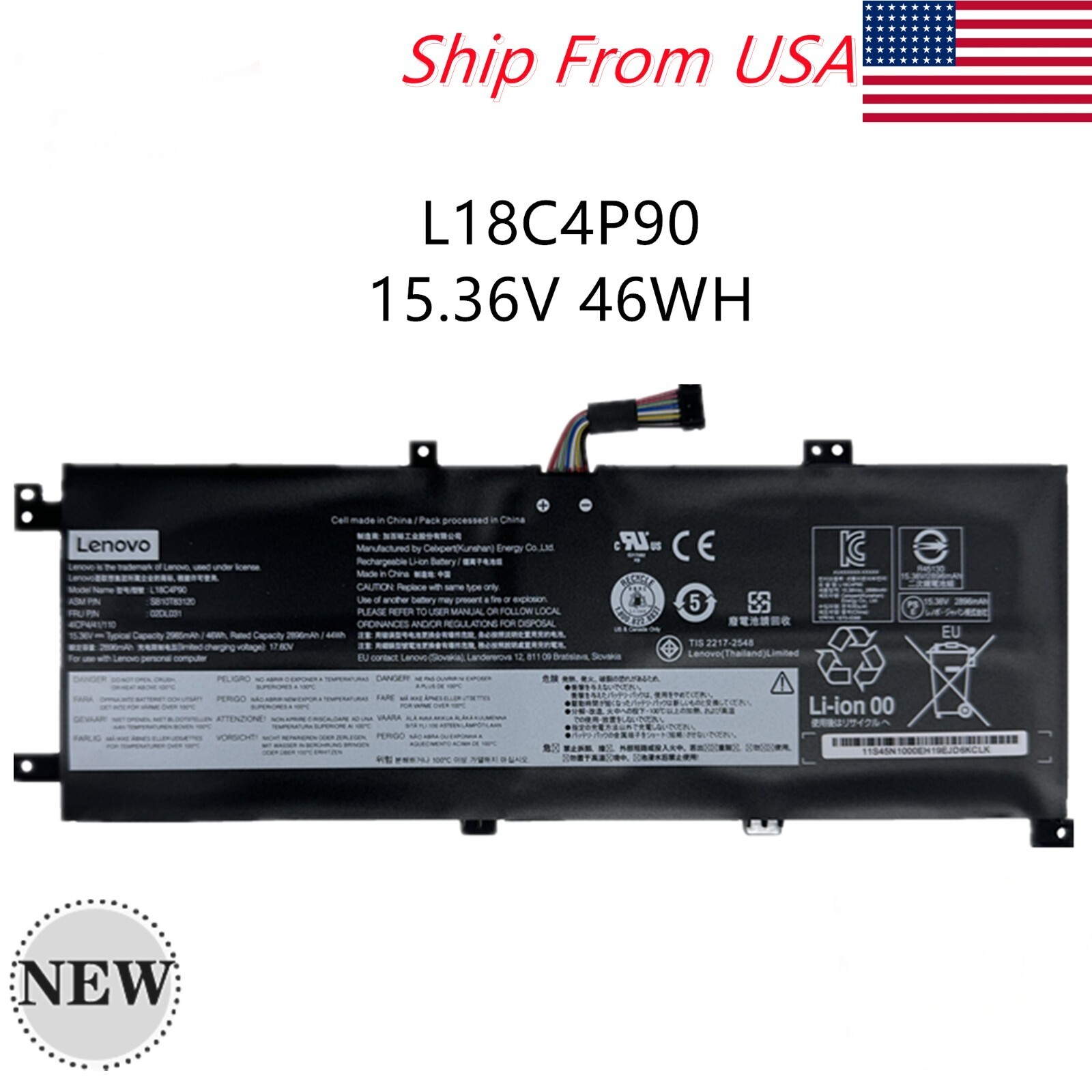 Genuine 46WH L18C4P90 L18D4P90 Battery For Lenovo ThinkPad L13 Yoga 1st/2nd Gen
