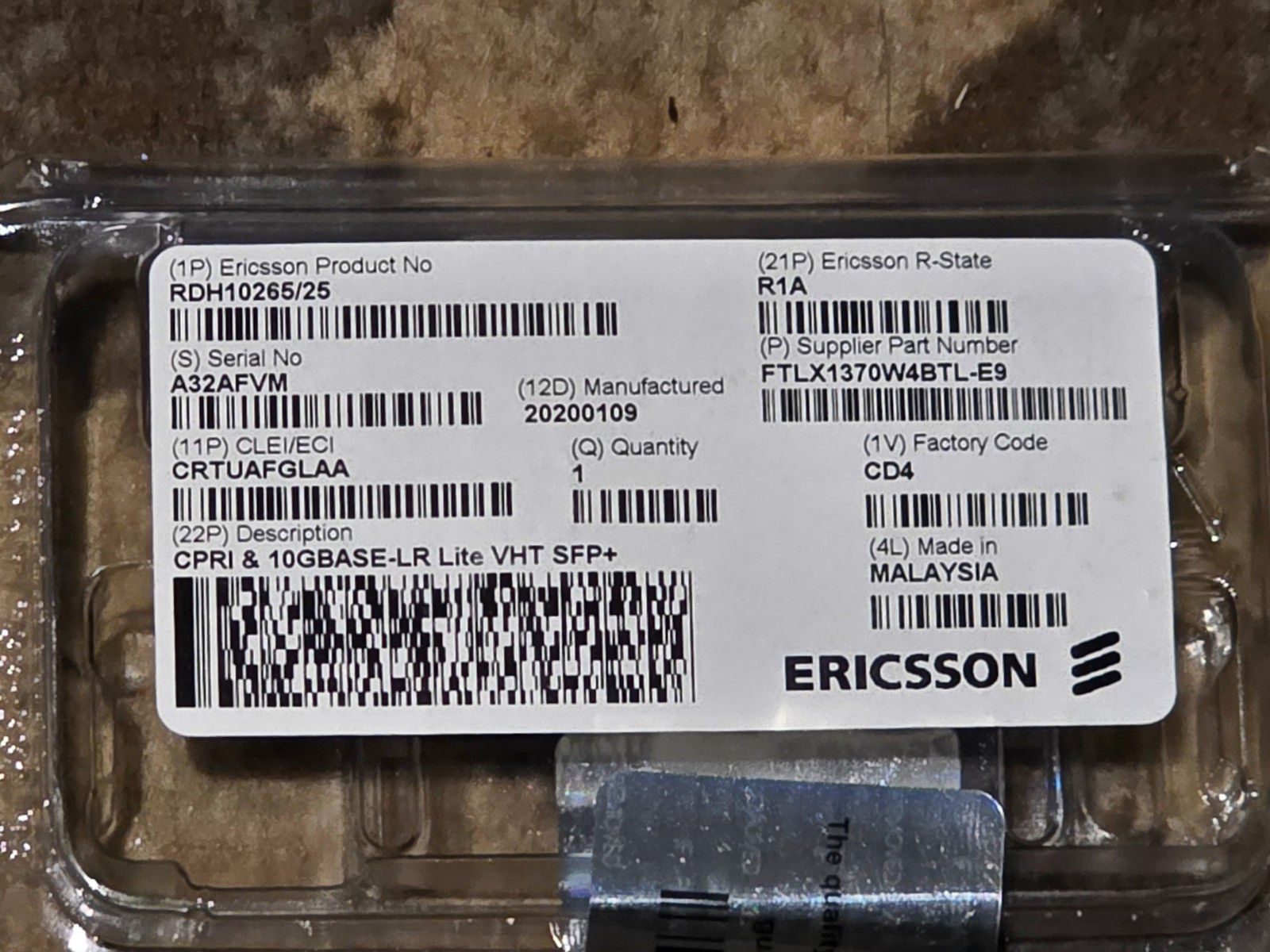 NEW Ericsson RDH10265/25 Optical Transceiver / SFP+ CPRI, 10GBase (lot of 138)