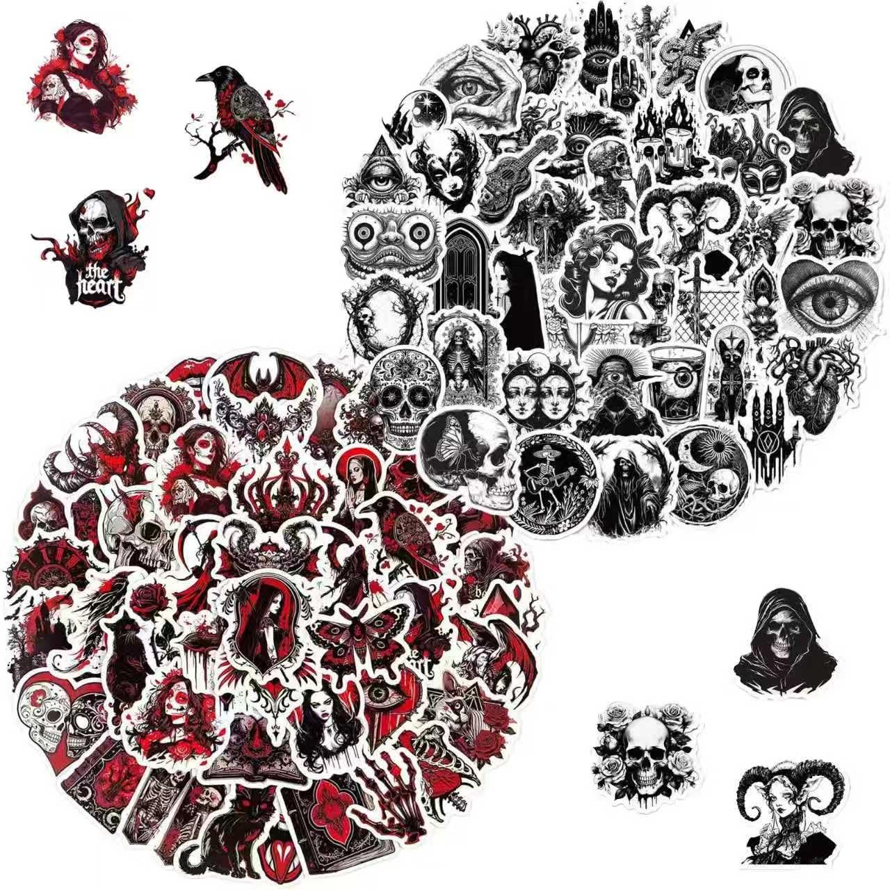 Tisaindor 100 Pcs Dark Gothic Stickers Pack,Goth Skull Multicolor
