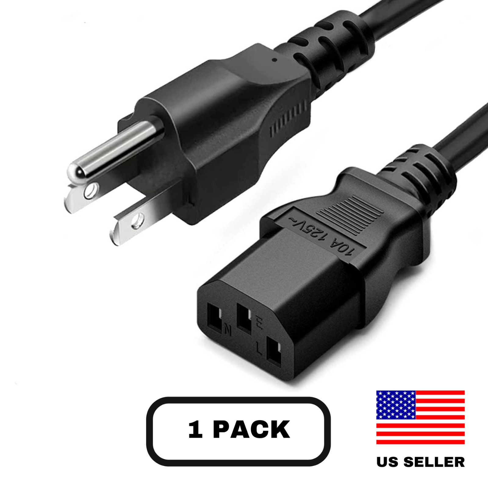 Lot 1-100 3 Prong Power Cord Long 15FT Universal AC Electric Cable Replacement