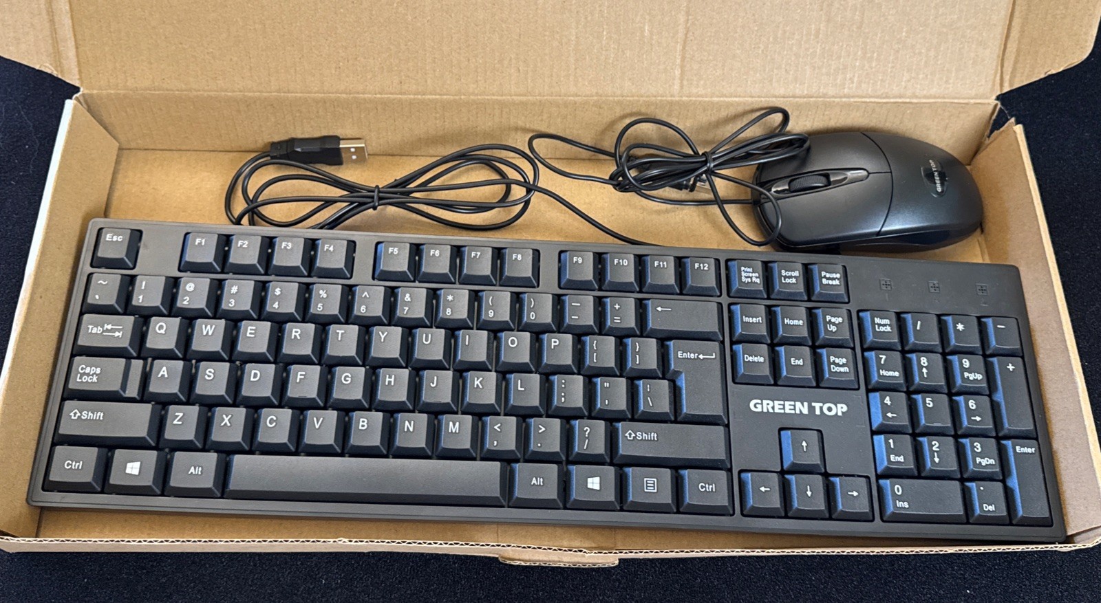 Green Top Full Keyboard & Mouse Combo Wired New Open Box