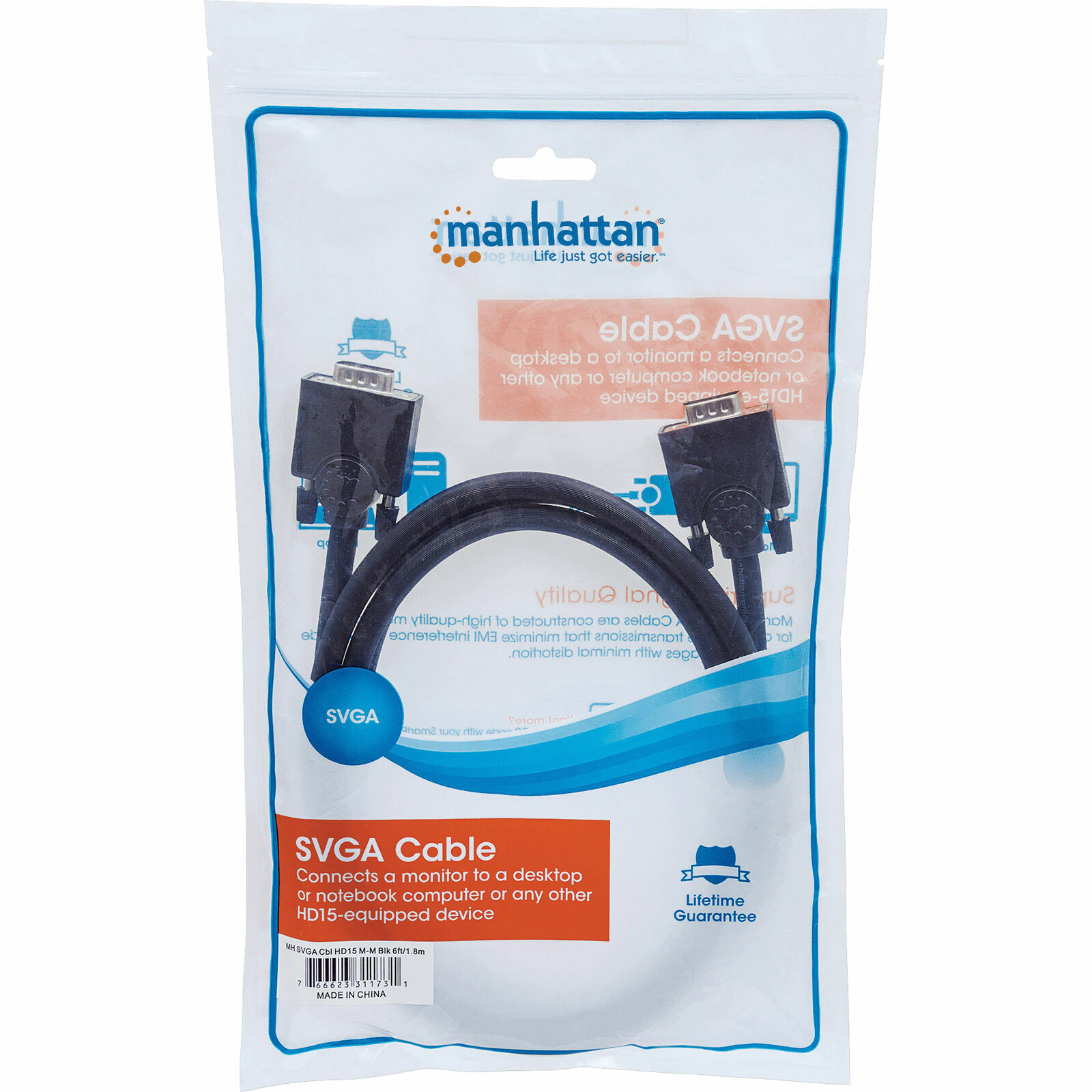 Manhattan 311731 6-Feet HD15 Male/HD15 Male SVGA Monitor Cable