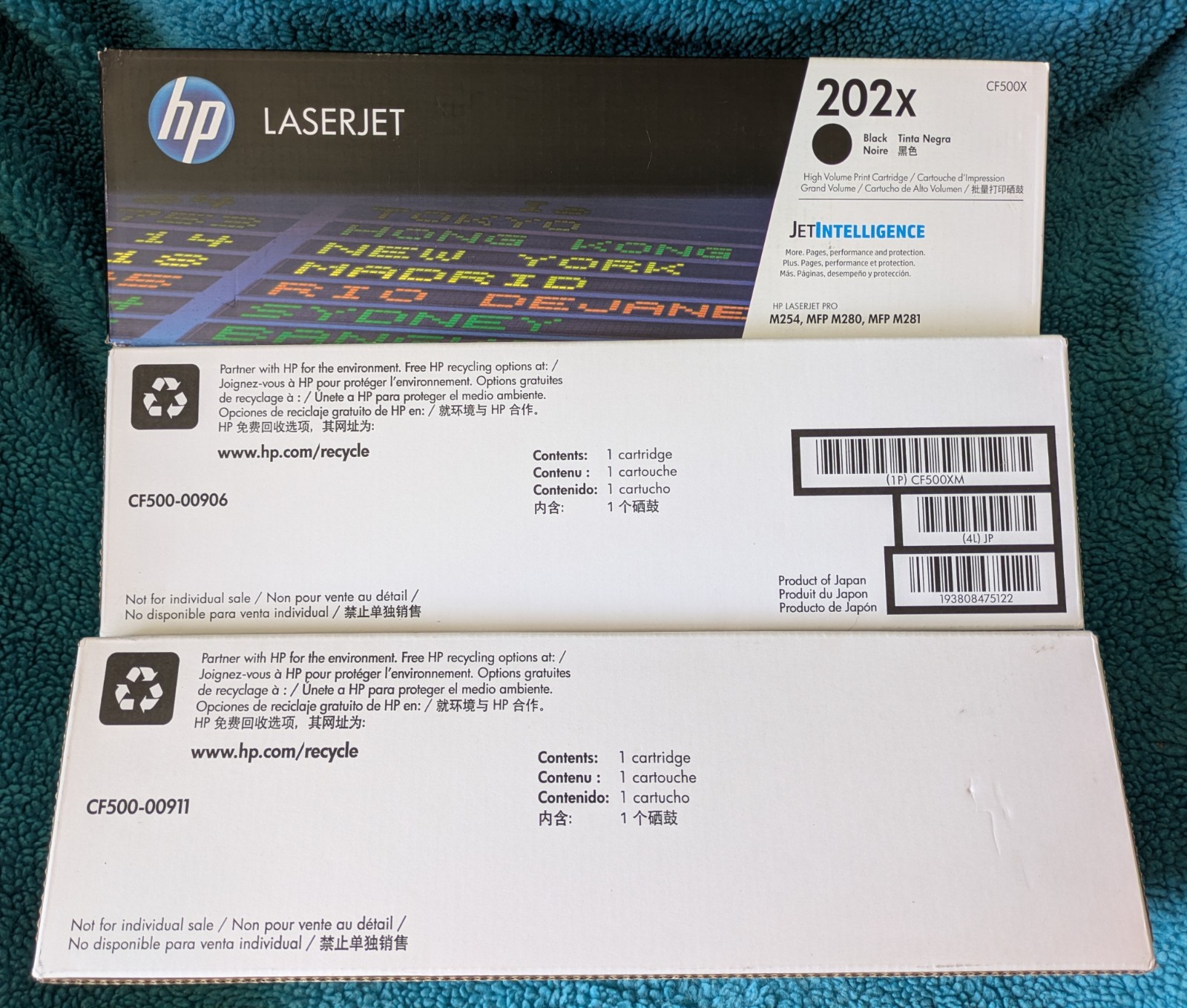 Genuine HP 202X Black, Cyan, Magenta High Yield Toner Cartridge Set NEW/OEM