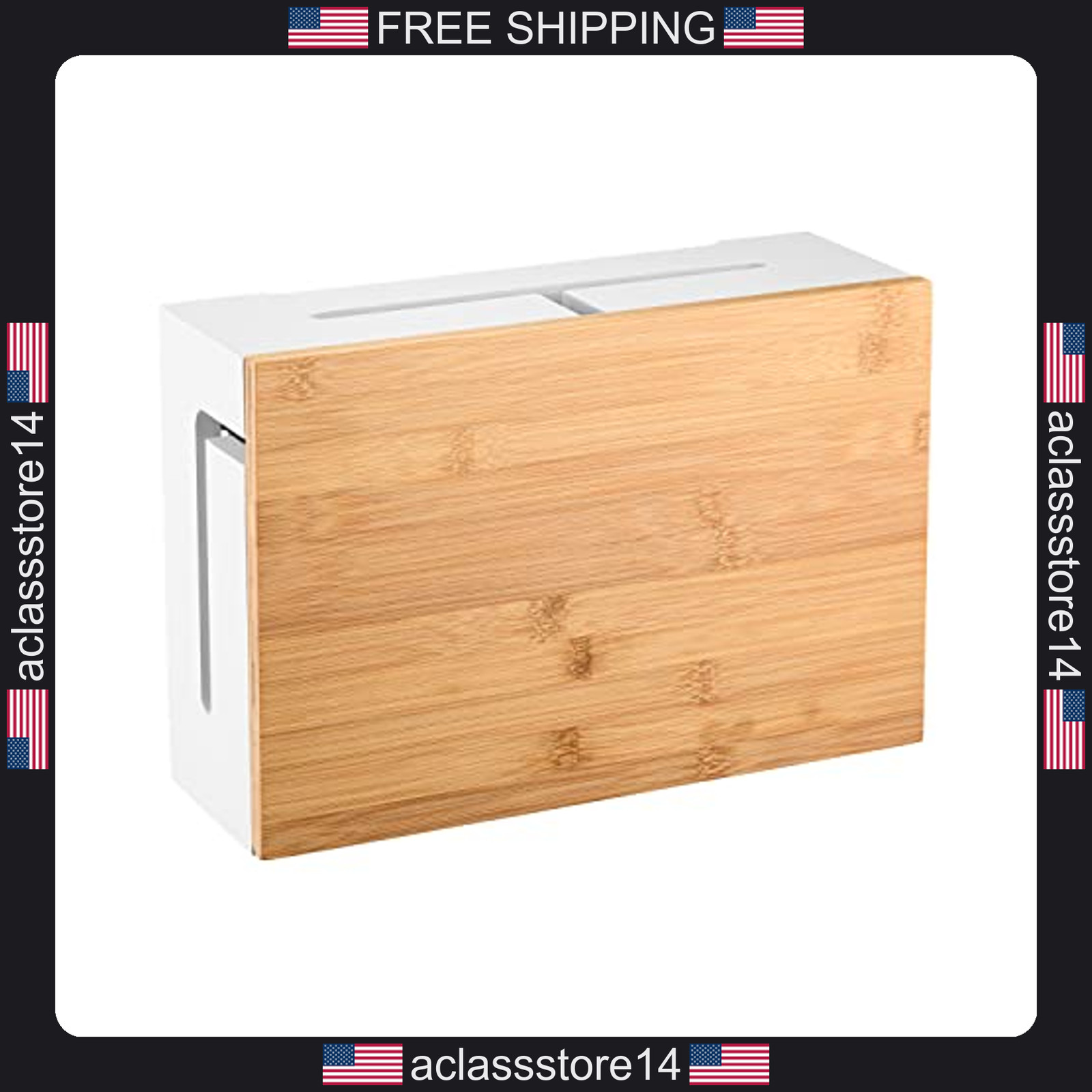 Bamboo cable management box 12x7.8x4.3 inches with magnetic lid for home office
