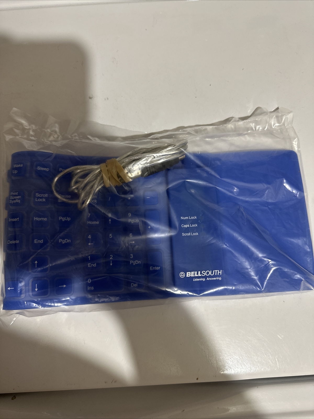 Bellsouth Vtg Flexible Blue Silicone Rubber Roll-Up USB Keyboard FULL SIZE