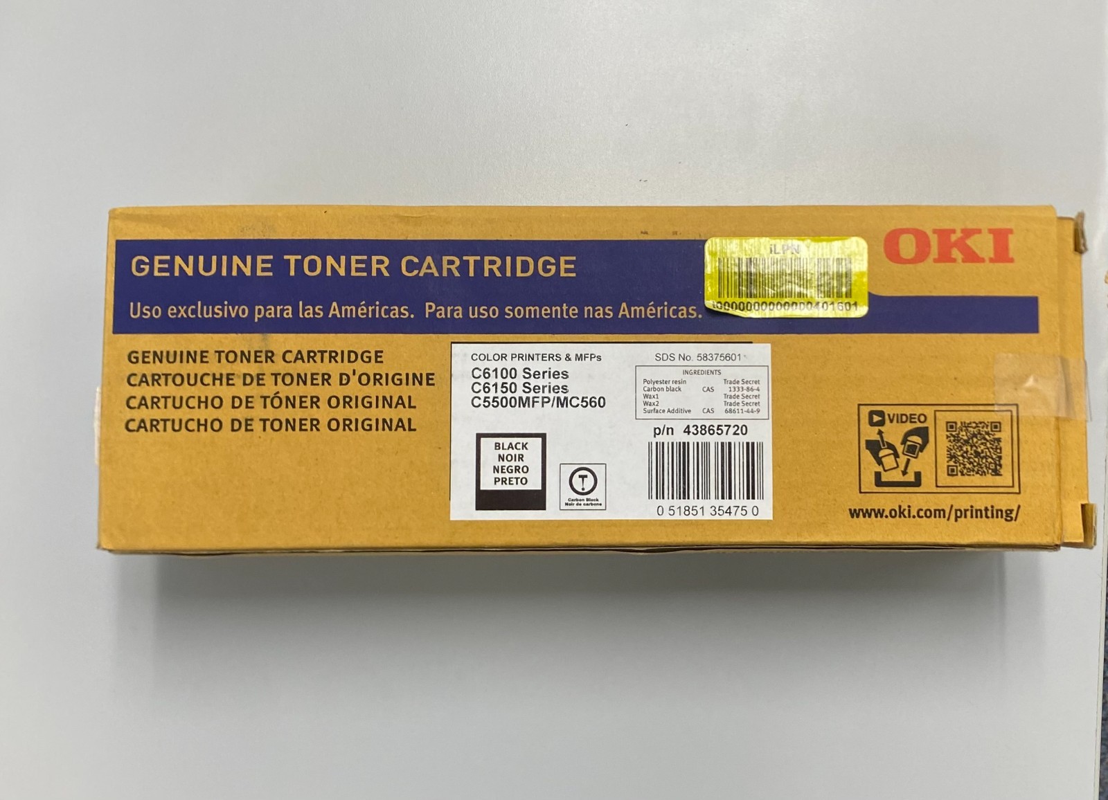 New Okidata Black toner cartridge for C6100, C6150, C5500MFP/MC560 