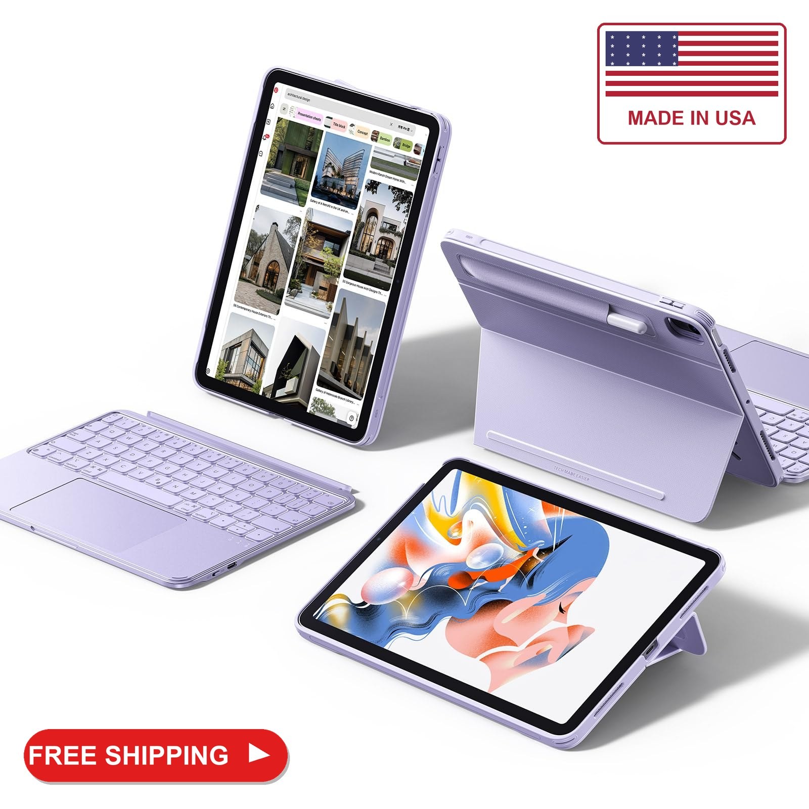 ESR for iPad Air 11 Inch Case with Keyboard M4/M3/M2, Multi-Angle Stand