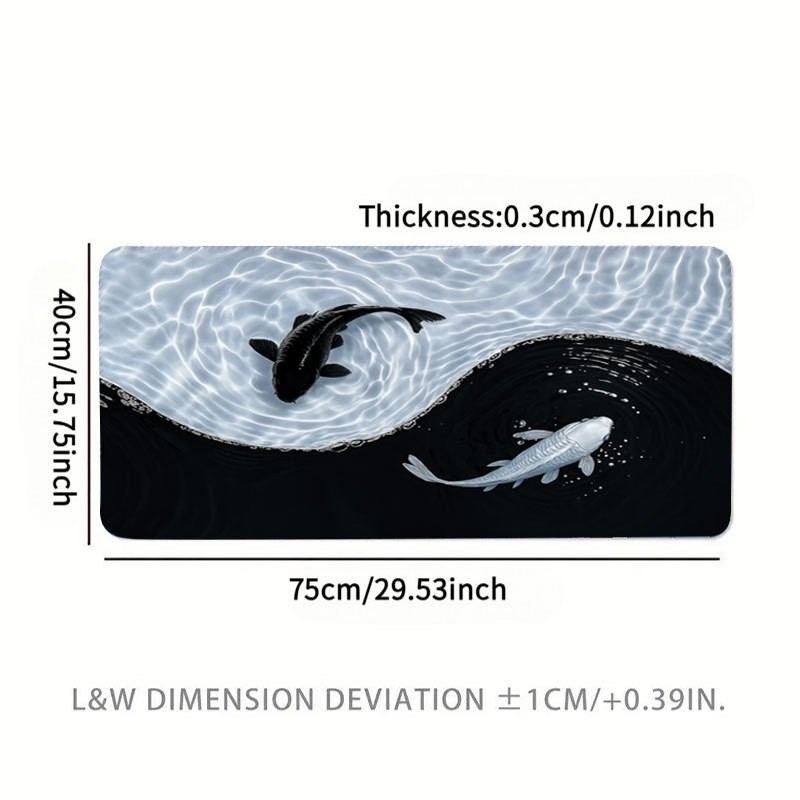 One Piece of a Yin Yang Koi Fish Mouse Pad, Featuring a Large Non-Slip Rubber