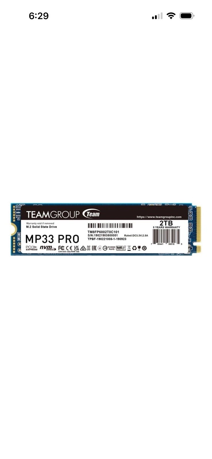 Team Group MP33 Pro SSD 2 TB internal M.2 2280 PCIe 3.0 x4 TM8FPD002T0C101