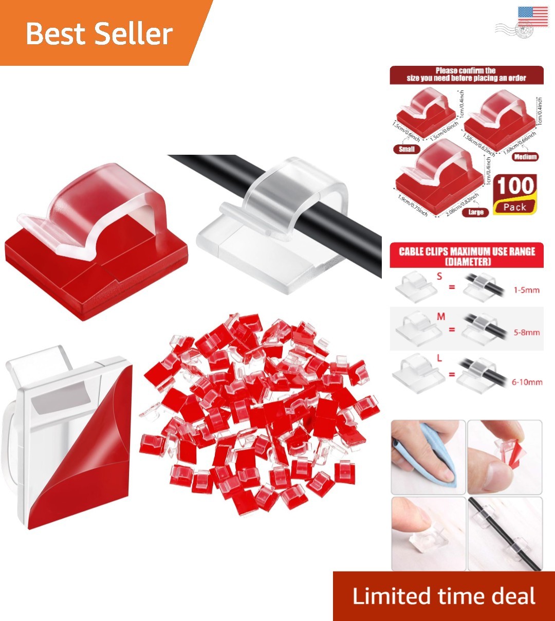 Durable 100 Pcs Adhesive Wire Clips - Neat Cable Organizer for Home & Office