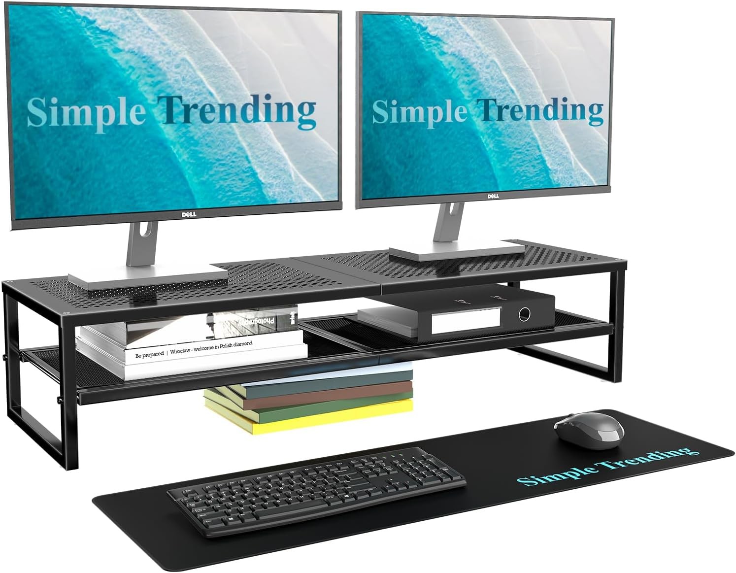 Simple Trending 2 Tier Metal Dual Monitor Stand Riser with 32"x10" Mouse Pad