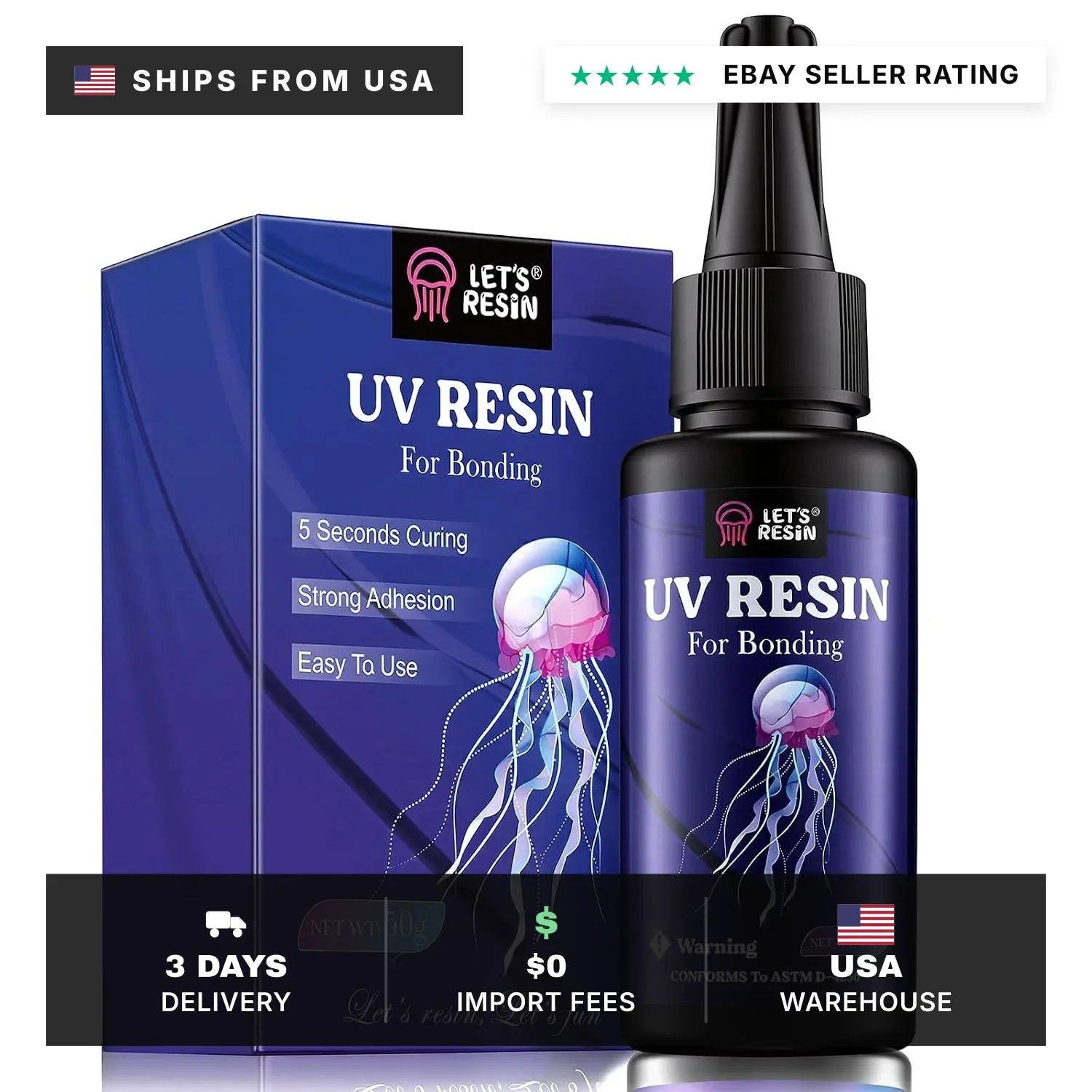 50g Upgrade UV Resin for Bonding, Fast Curing in Seconds | Clear UV Adhesive, Je