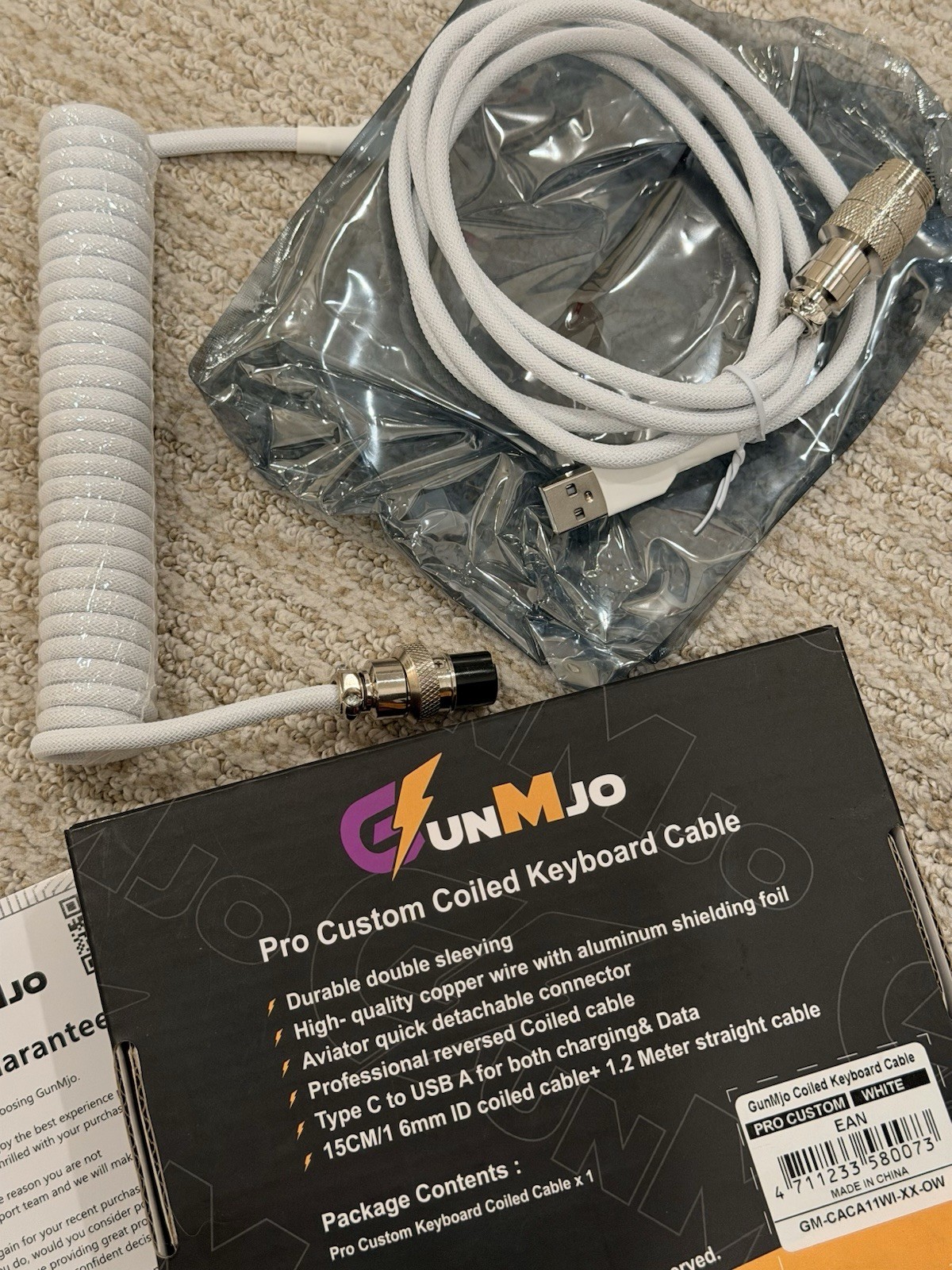 Custom Keyboard Cable 🔥 Coiled USB-C Aviator Cable | White & Black