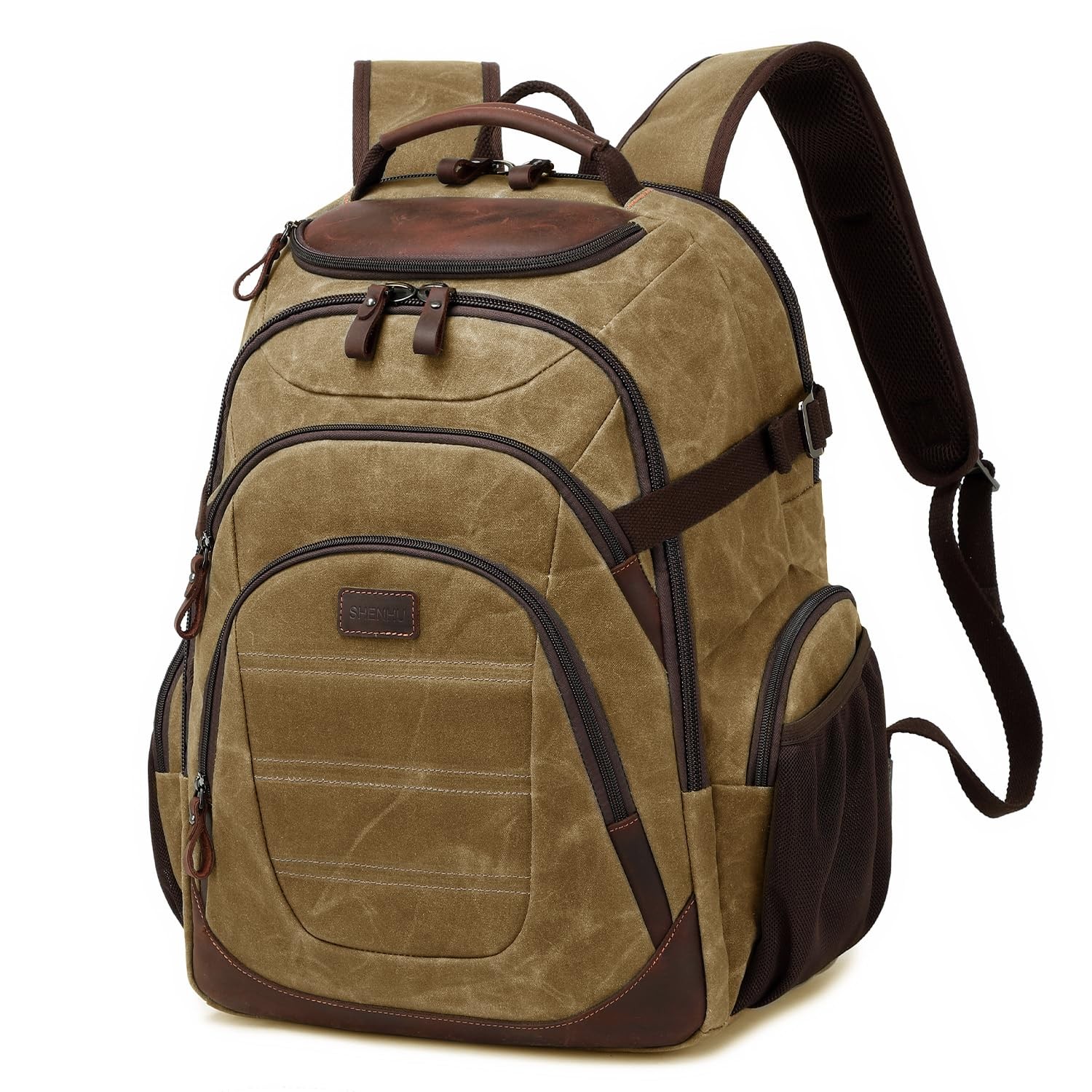 Travel Laptop Backpack 17.3 inch XL Computer Daypack Waxed Canvas Brown