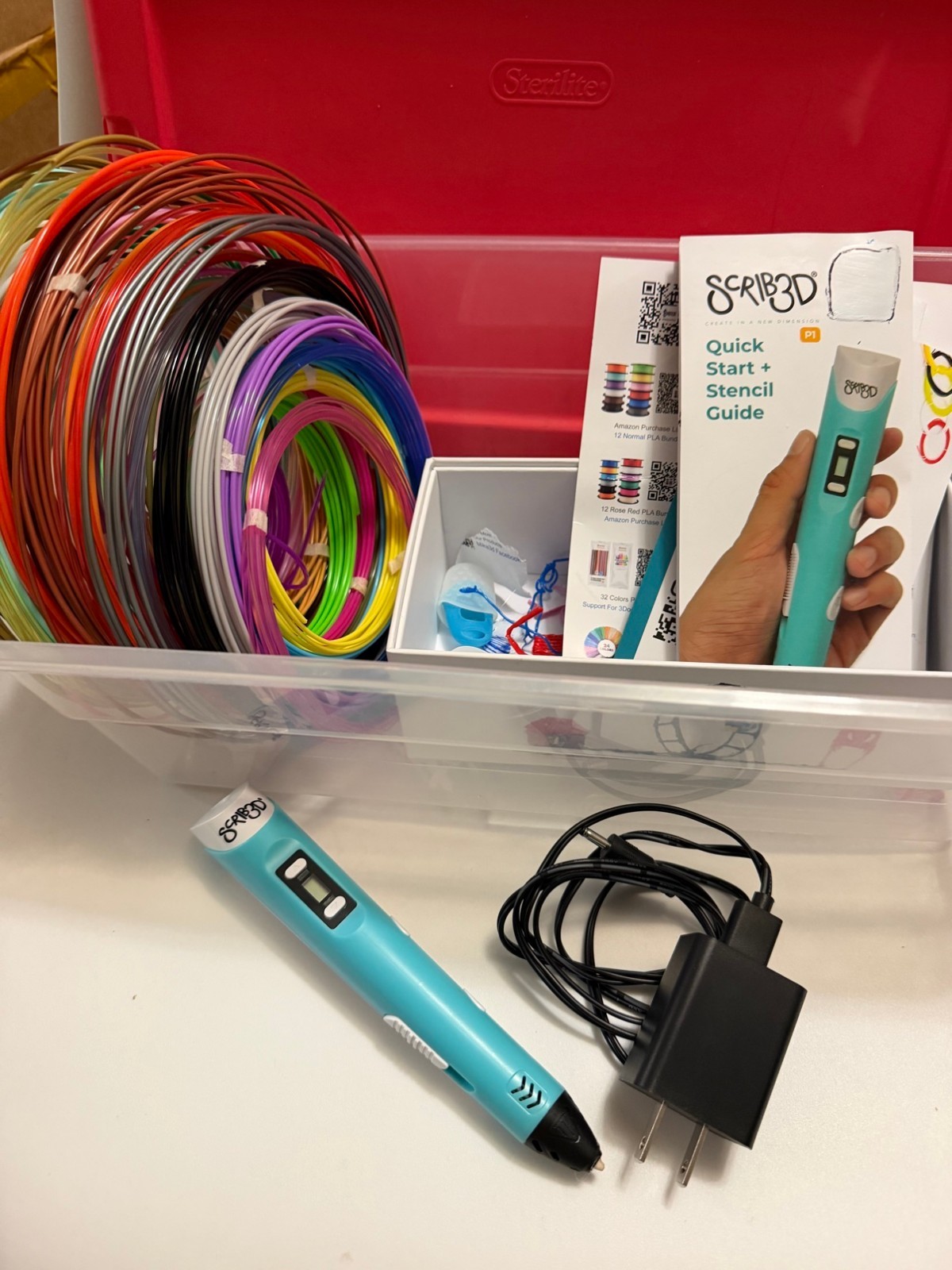 SCRIB3D P1 3D Printing Pen Bundle PLA Filament Charger Untested