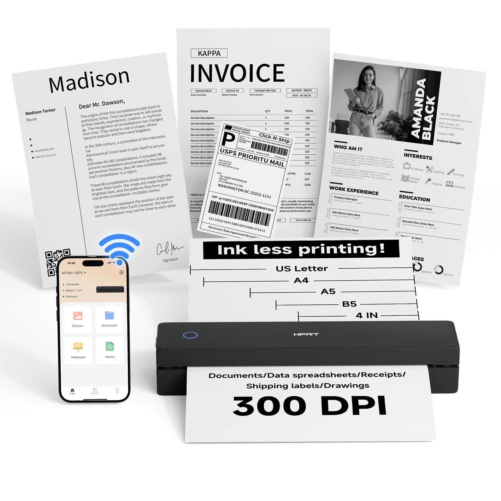 HPRT MT620 Pro Portable Printer Wireless Inkless Thermal Travel