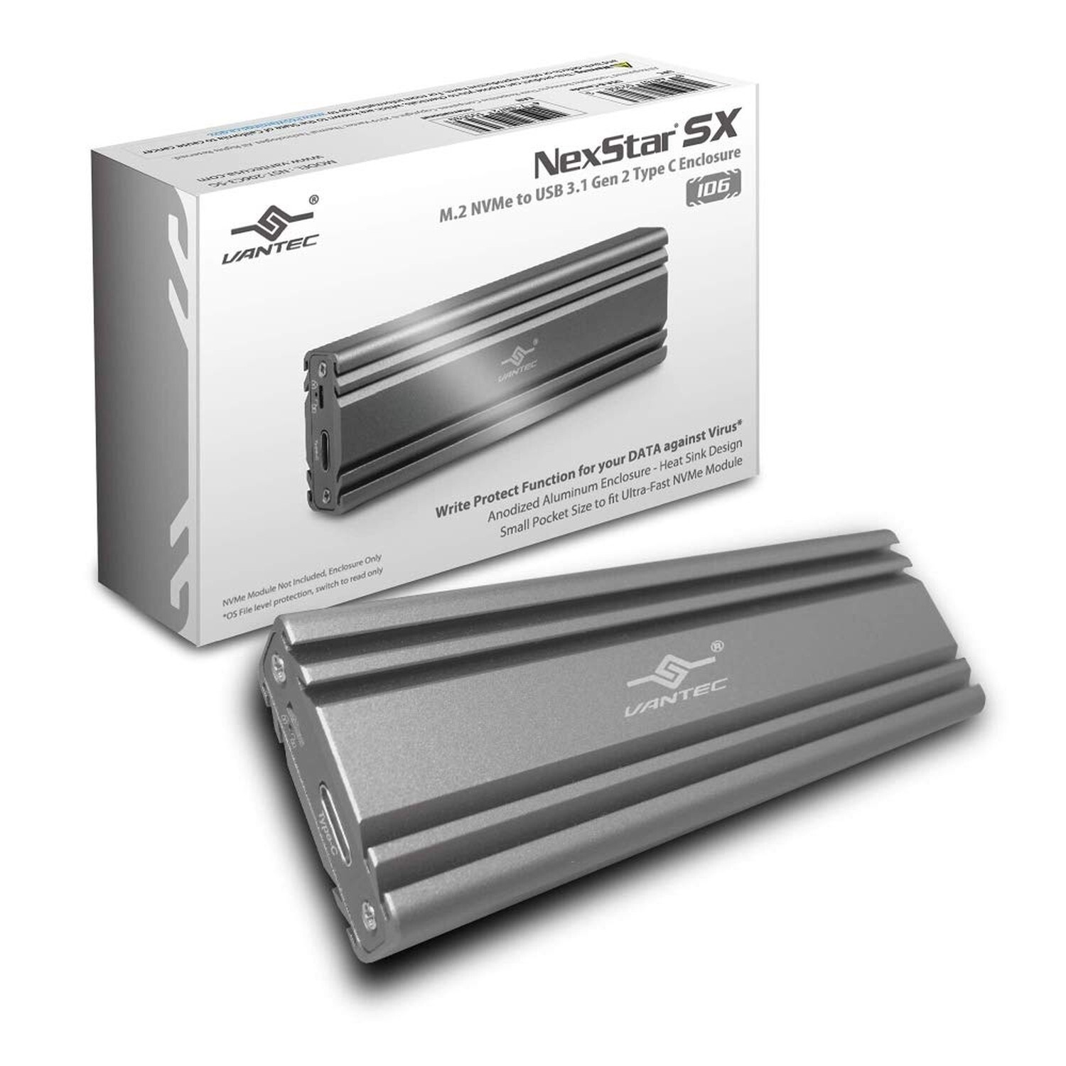 Vantec M.2 Nvme SSD to USB 3.1 Gen 2 Type C Enclosure with C to C Cable, Spac...