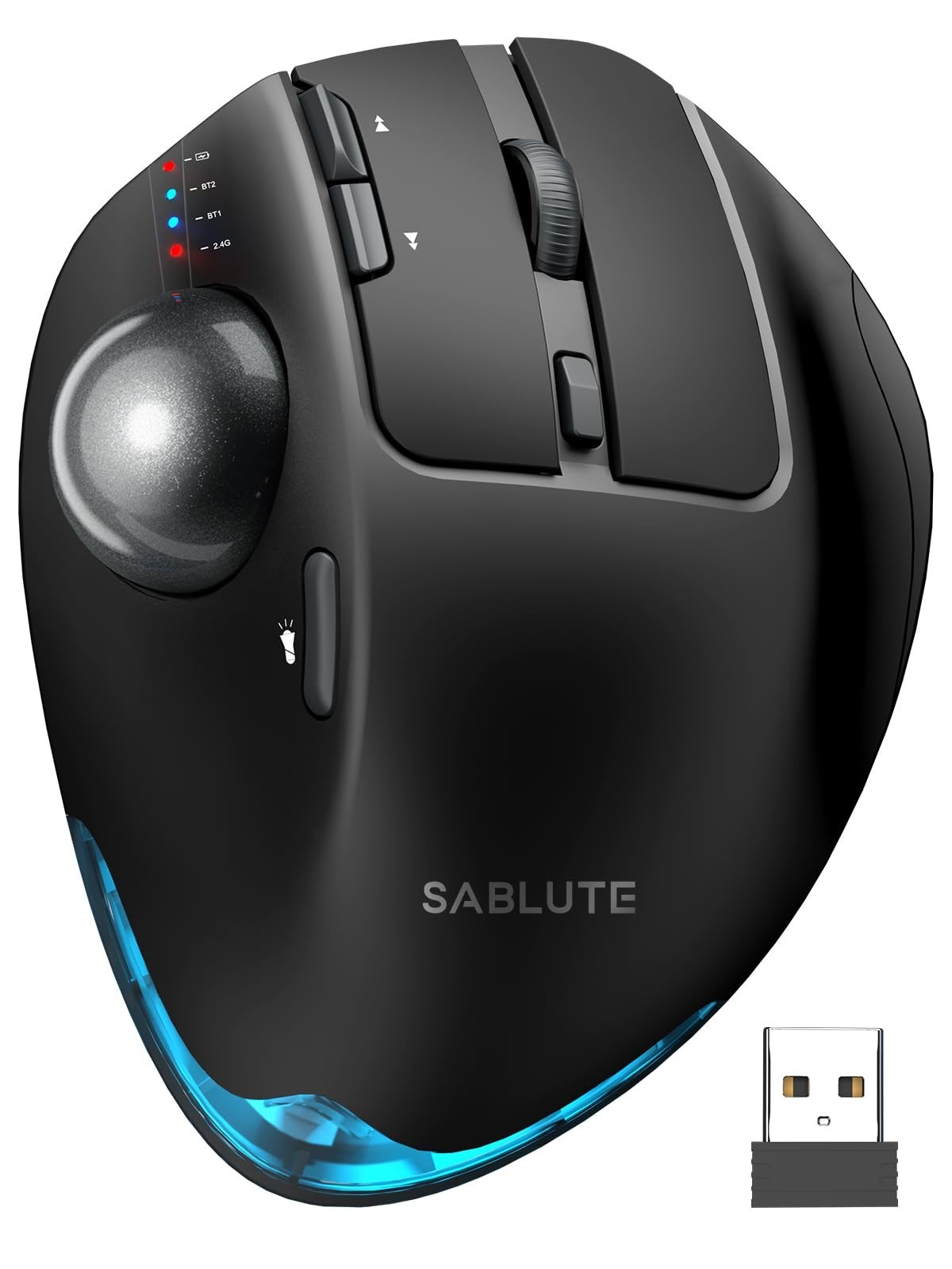 Sablute MA M1Pro Wireless Trackball Mouse Ergonomic Rechargeable 0-18 Black New