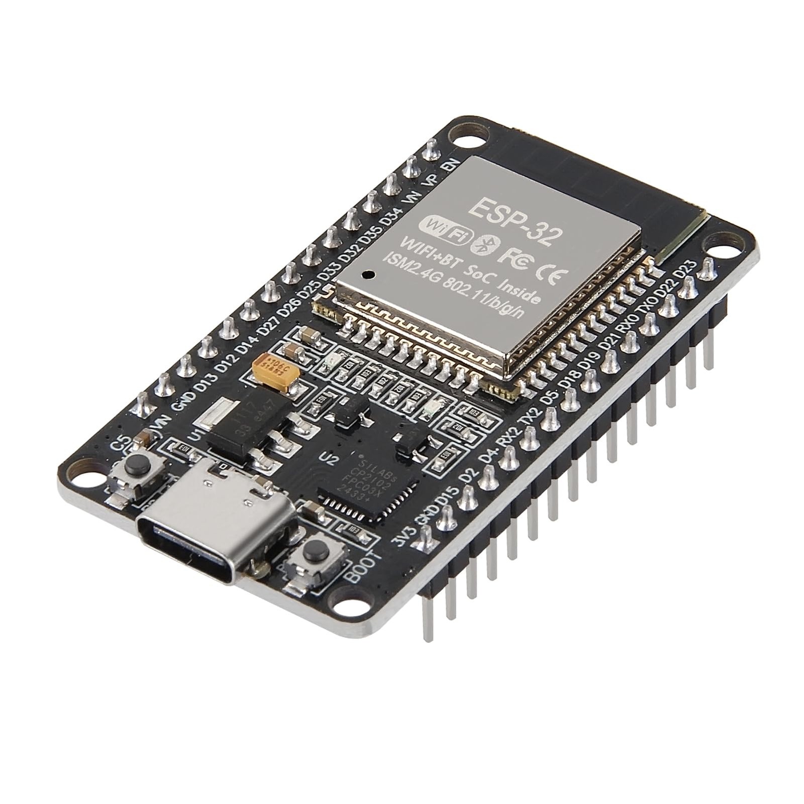 ESP32 ESP-WROOM-32 Wifi and Bluetooth Development Board, 38-Pin, with USB Type-C