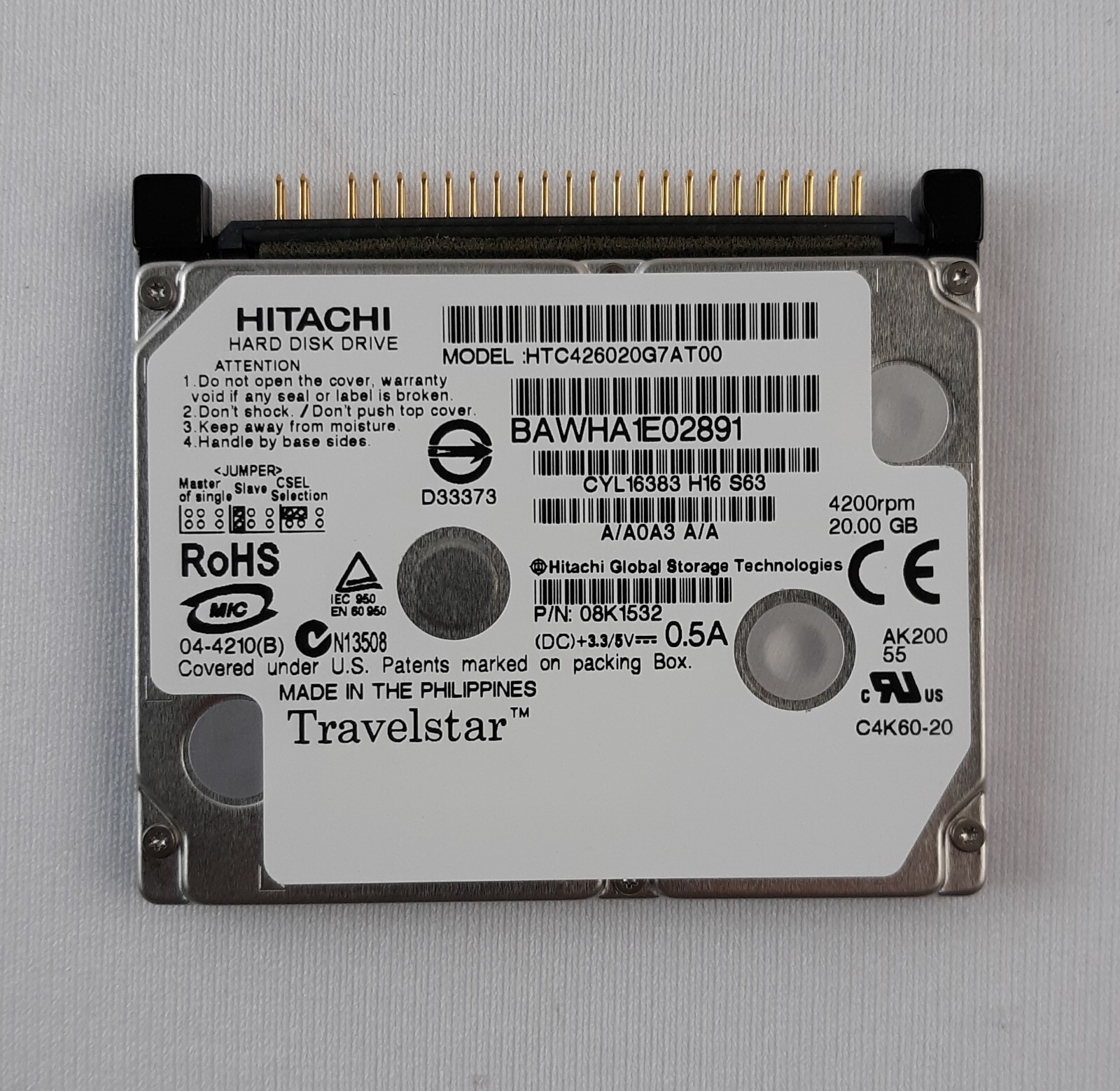 Hitachi HTC426020G7AT00 08K1532 Hard Drive 20.00GB 4200rpm