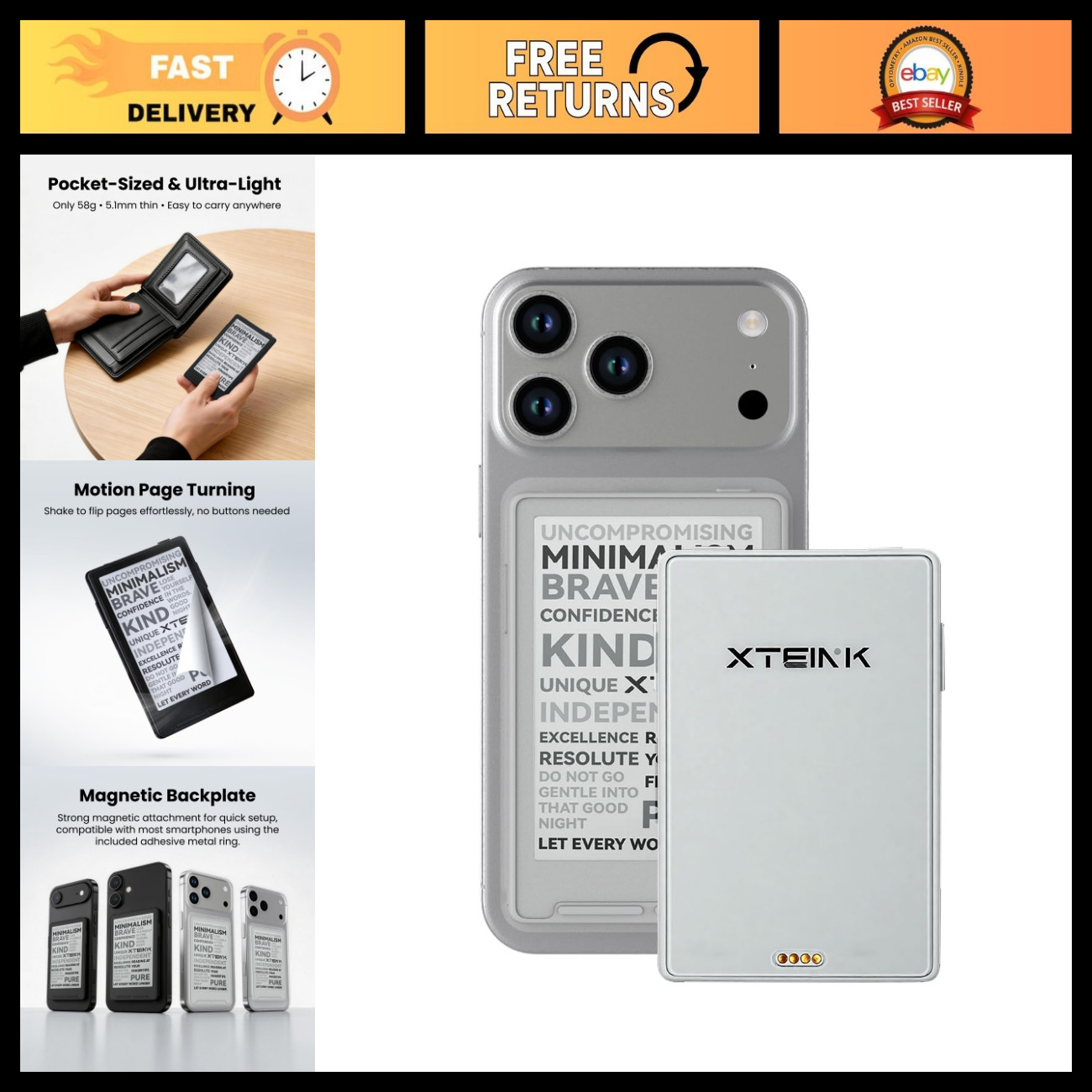 Compact 3.7" E-Ink Pocket eBook Reader - Lightweight, Portable, Mist Gray