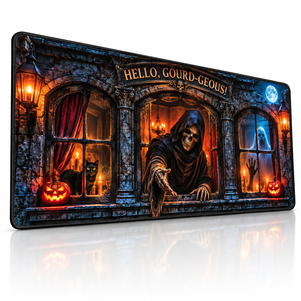 Halloween Desk Mat 16" x 32" Scary Gothic Skeleton Extended Mouse Pad