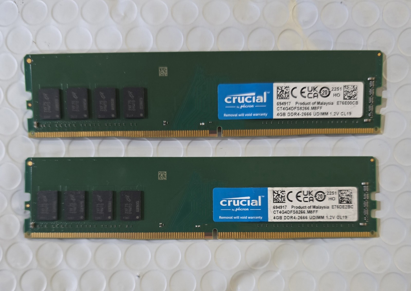 OEM 8GB (2x4GB PAIR) Crucial DDR4 UDIMM 2666 MHz  Desktop RAM CT4G4DFS6266