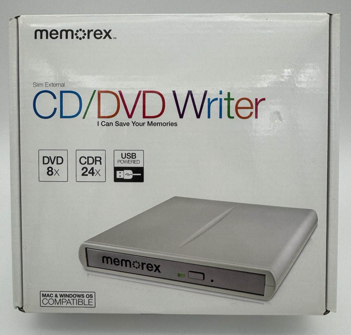 MEMOREX CD/DVD Writer  - Slim External DVD 8x CDR 24x USB Powered Open Box