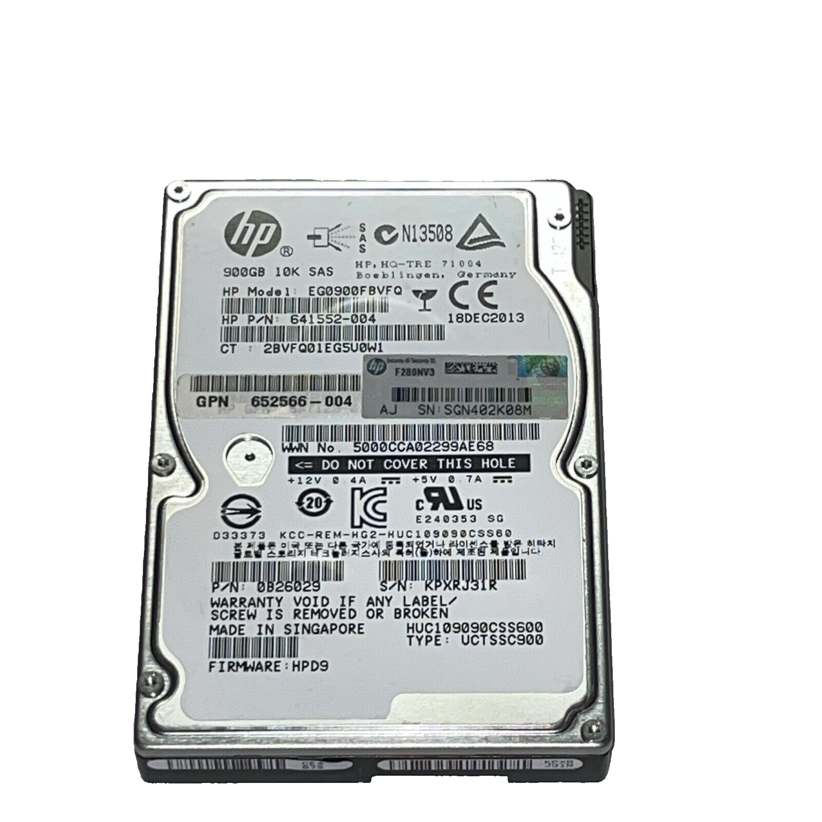 HP EG0900FBVFQ 641552-004 900GB 10000RPM 64MB SAS-2 2.5" Hard Drive