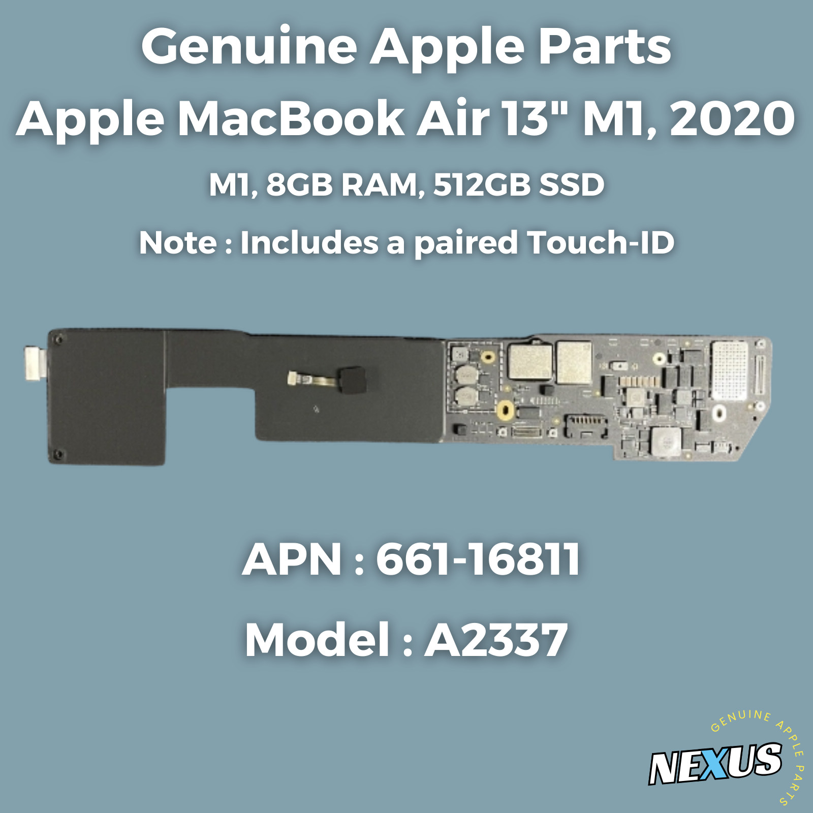 OEM Apple MacBook Air 13 inch M1 2020 A2337 Logic Board 8GB 512GB w/Touch ID A+