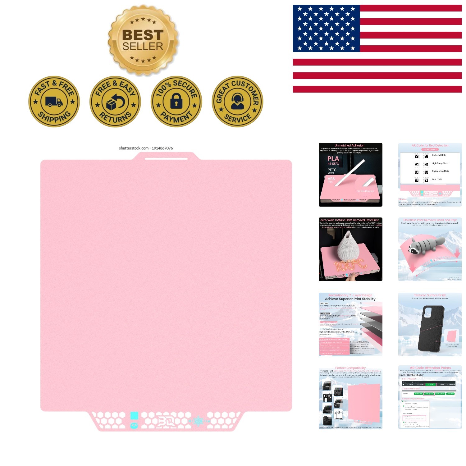 CryoGrip Pro Glacier-Pink Build Plate – Instant Release for 3D Printing