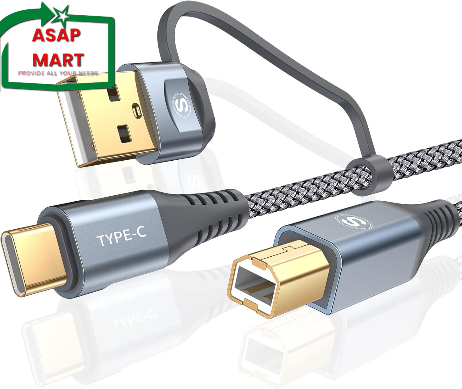 Printer Cable 2-In-1 USB-A/C to USB-B Cable 6.6FT, USB C MIDI Cable Braided High