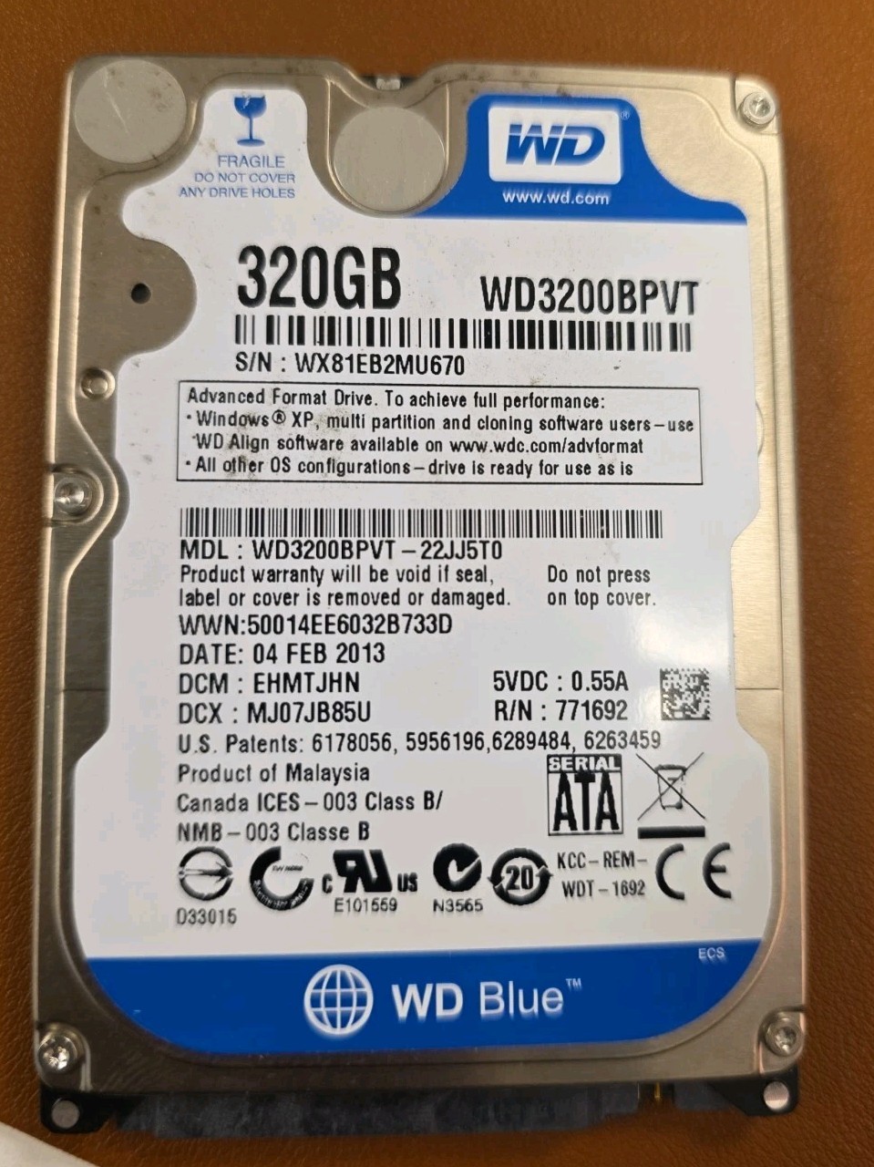 Western Digital Blue 320GB WD3200BPVT 5400RPM SATA 2.5" Laptop HDD Hard Drive