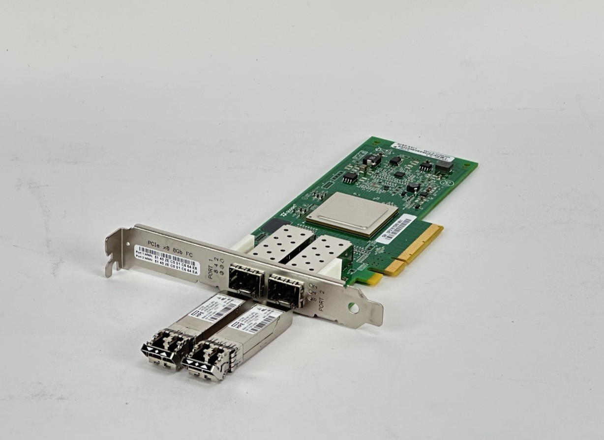 HPE 82Q 8Gb FC Dual Port HBA QLE2562 w/2x SFP+ 8G Transceivers AJ764A AJ718A