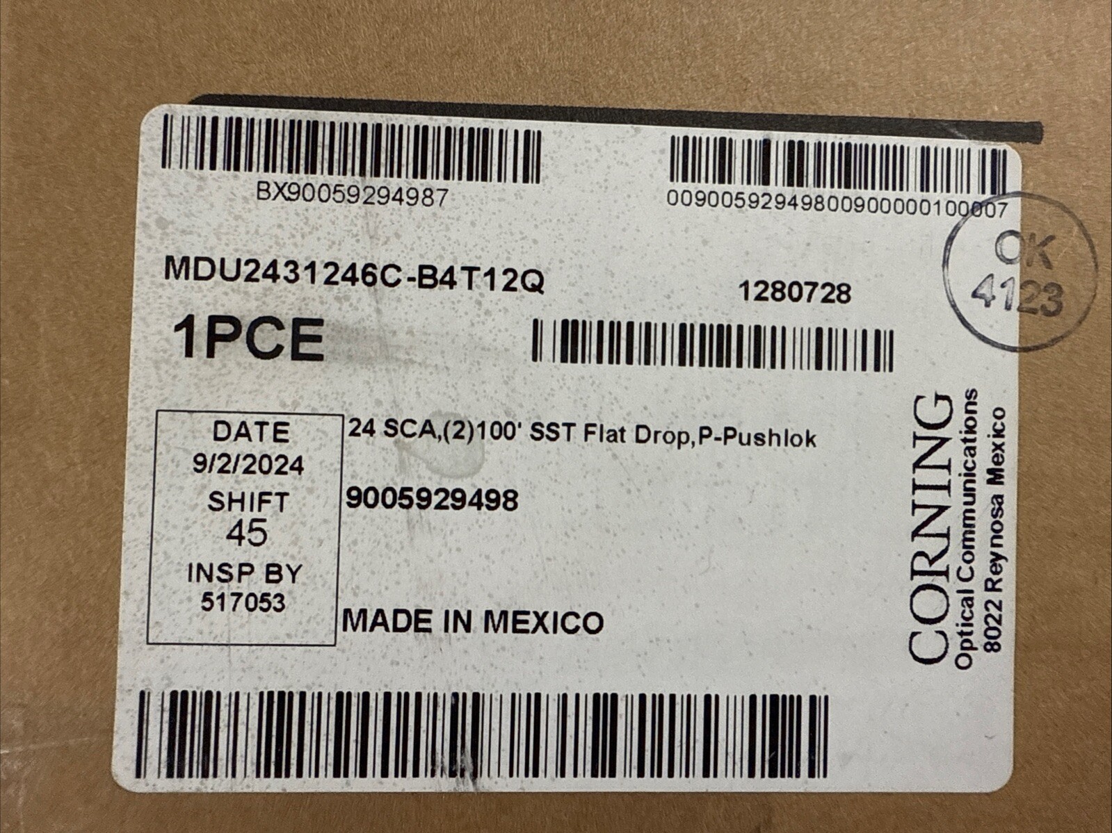 Corning  MDU2431246C-B4T12Q (2)100’ SST Flat Drop P-Pushlok 24 SCA