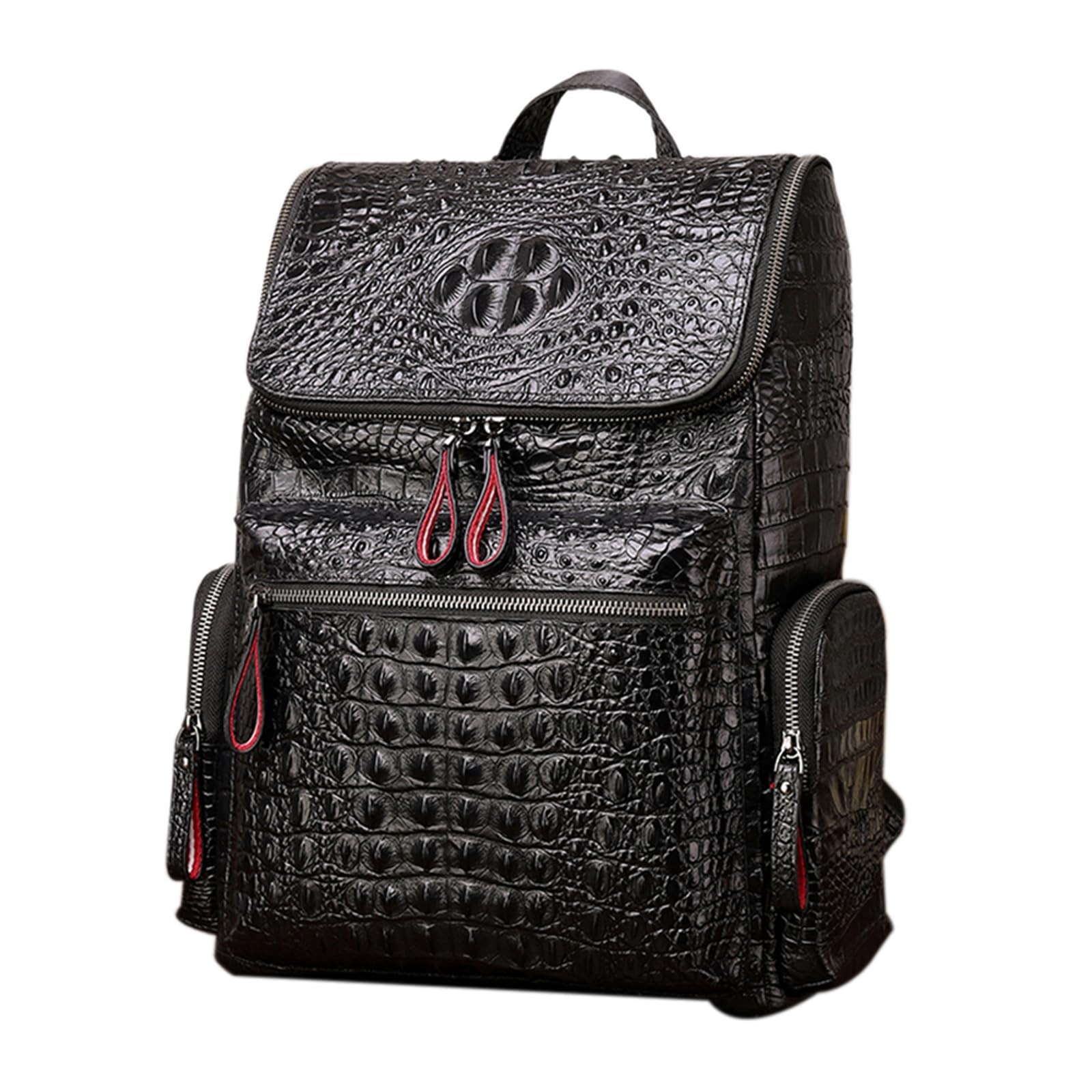 Real Leather Laptop Backpack for Men Large Crocodile Pattern Travel Shoulder Bag
