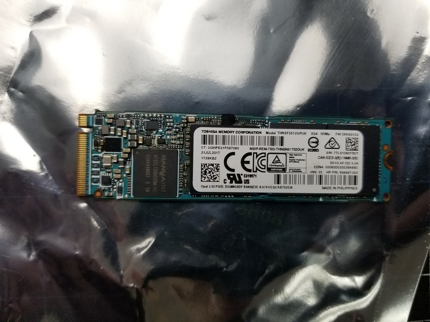 Toshiba XG4 512GB NVMe M.2 2280 80mm Solid State Drive THNSF5512GPUK