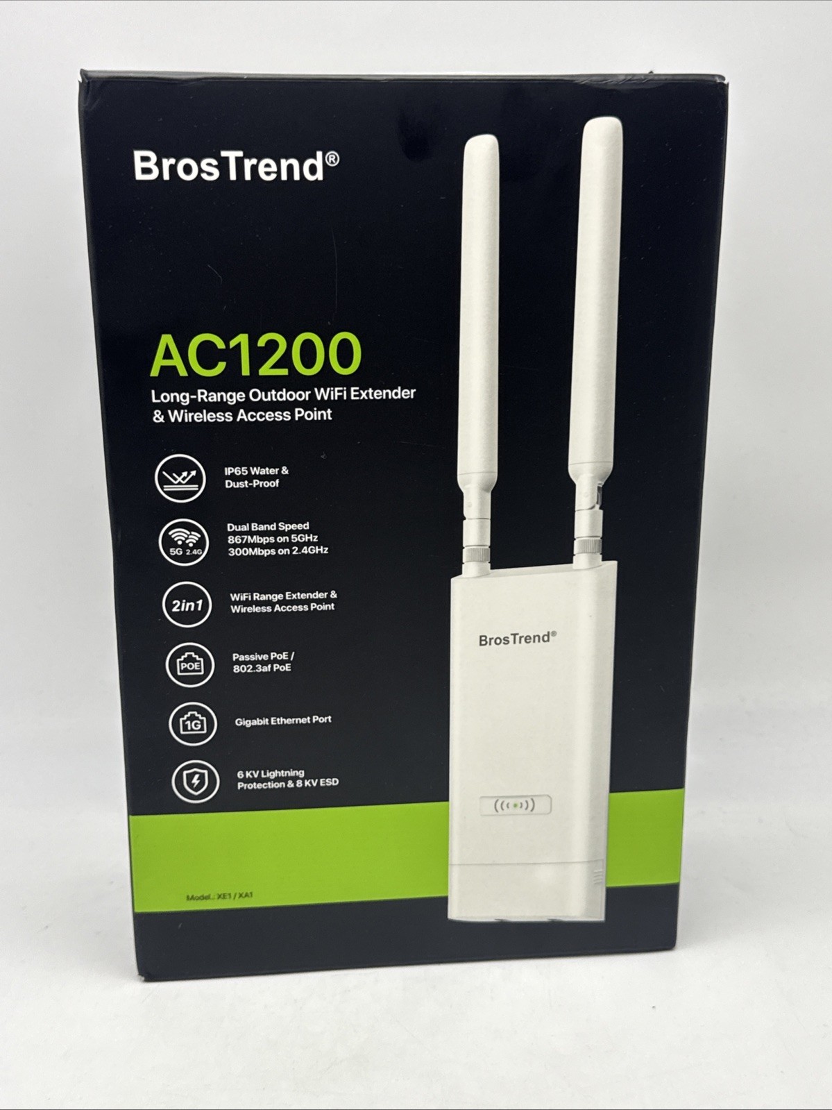 BrosTrend AC1200 Outdoor WiFi Signal Booster, PoE Powered, with Passive PoE