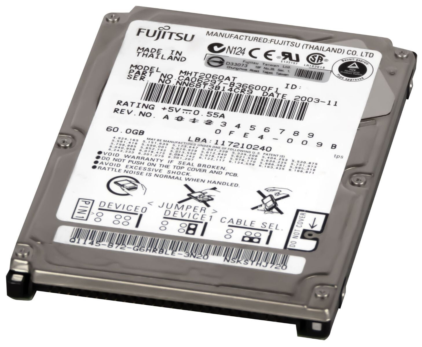 HARD DRIVE FUJITSU MOBILE MHT2060AT 60GB 4.2K 2MB ATA 2.5''