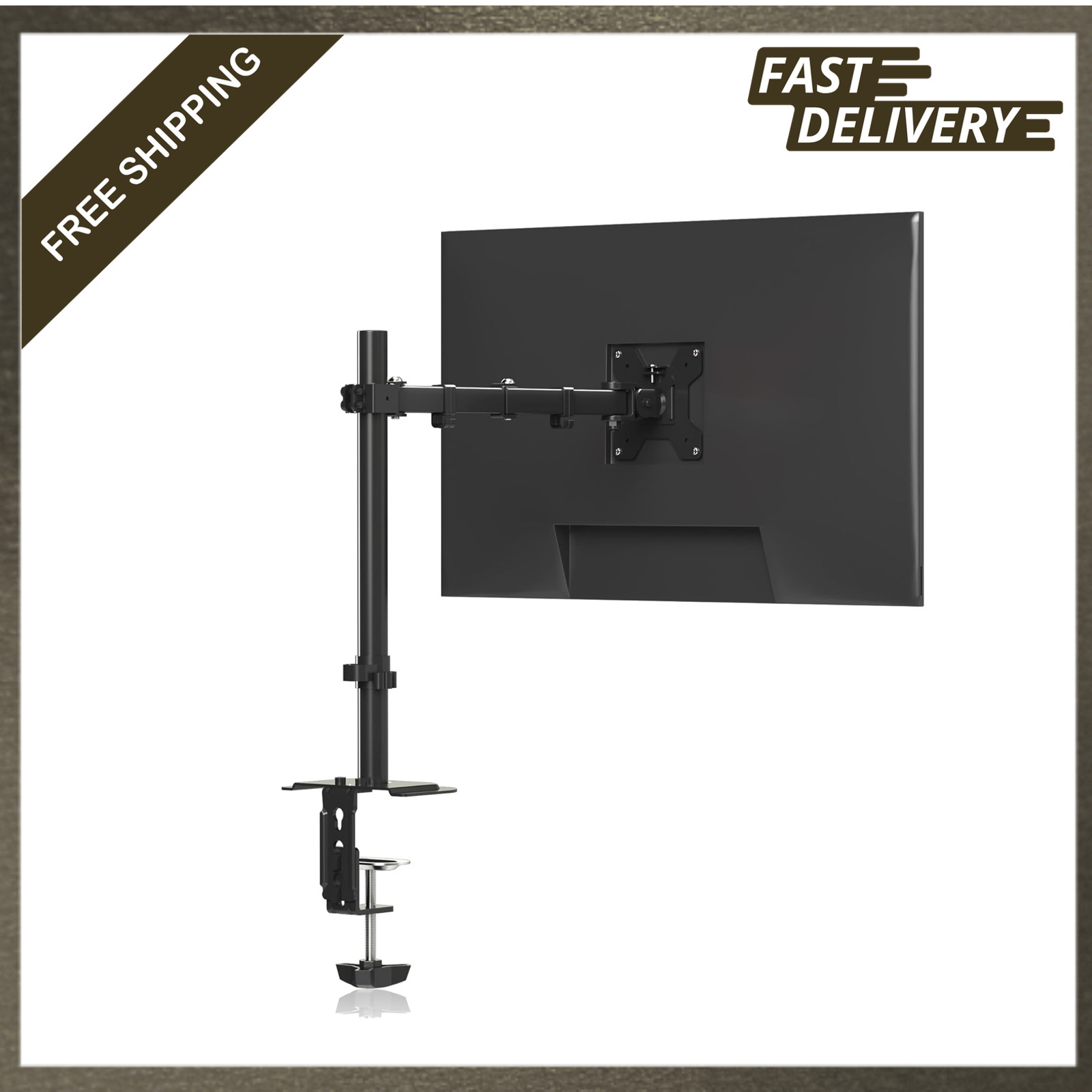 Single Monitor Mount for 13-32 Inch VESA Adjustable Desk Clamp Stand Organizer