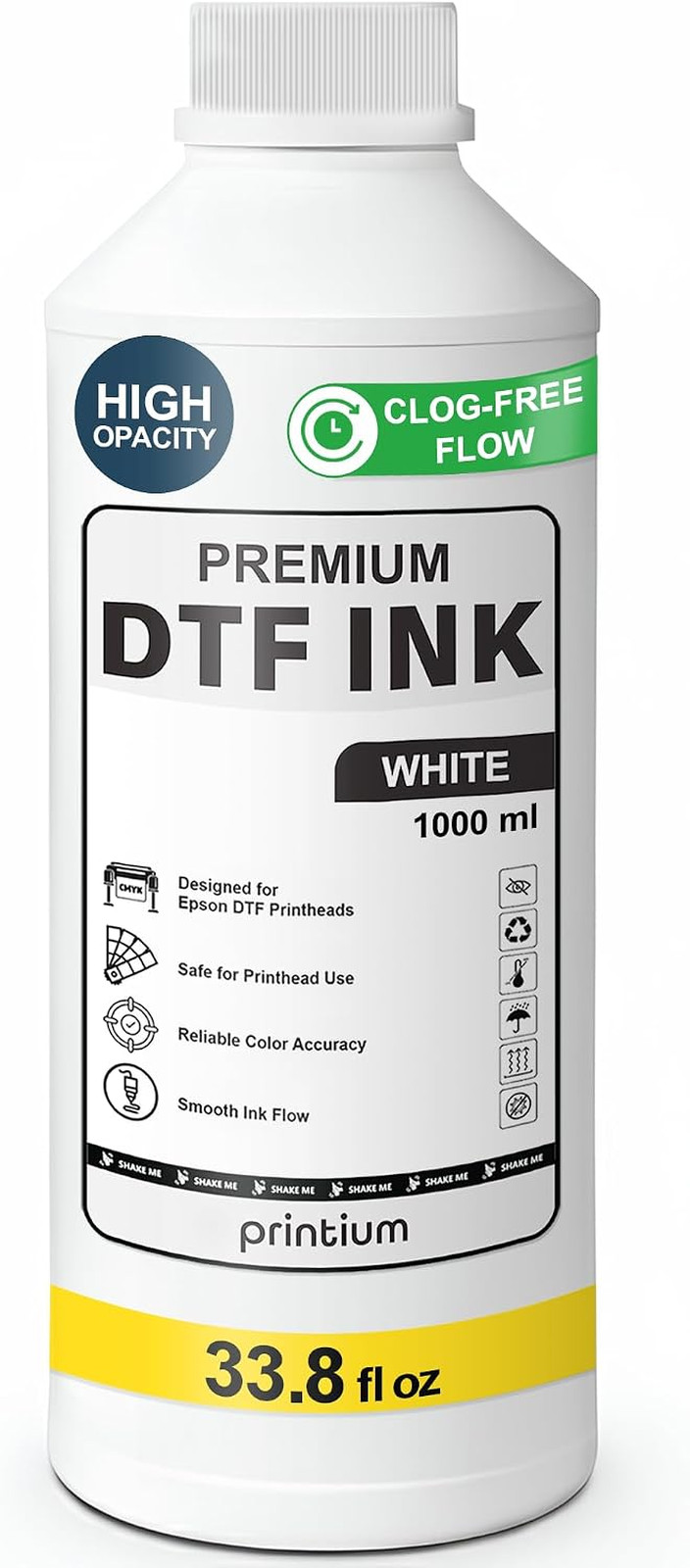 White DTF Ink Refill 1000ml High Opacity Clog Resistant for PET Film Heat