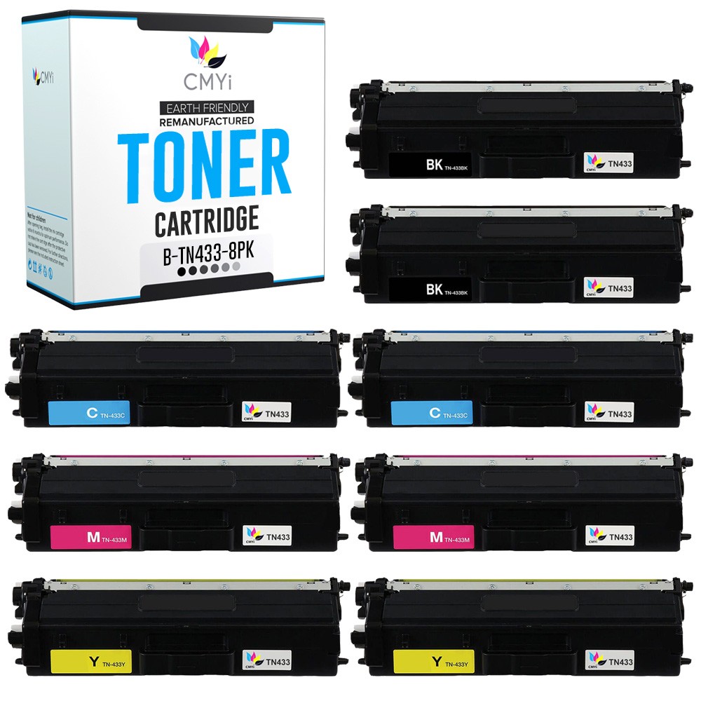 CMYi 8PK Compatible TN433 Cartridges fits Brother MFC-L8900CDW L8905CDW L9570CDW