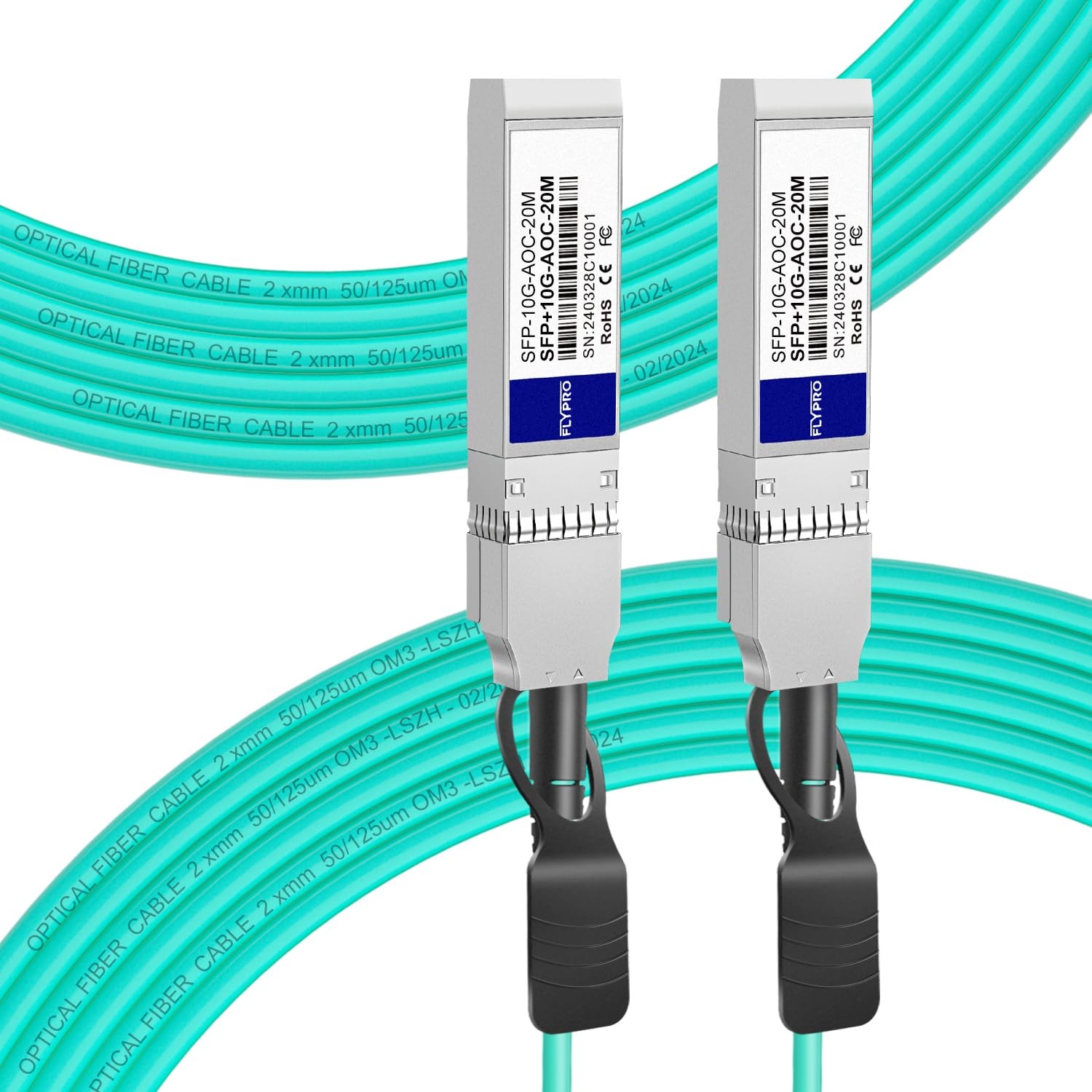 FLYPROFiber 10G AOC Cable SFP+ to SFP+ OM3 MMF 20M (65.6ft) for Cisco Ubiquiti