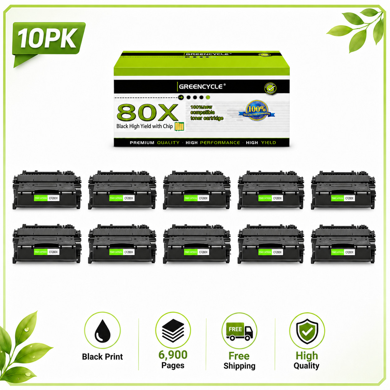 10PK CF280X High Yield BK Laser Toner Cartridge For HP LaserJet Pro 400 M425dn