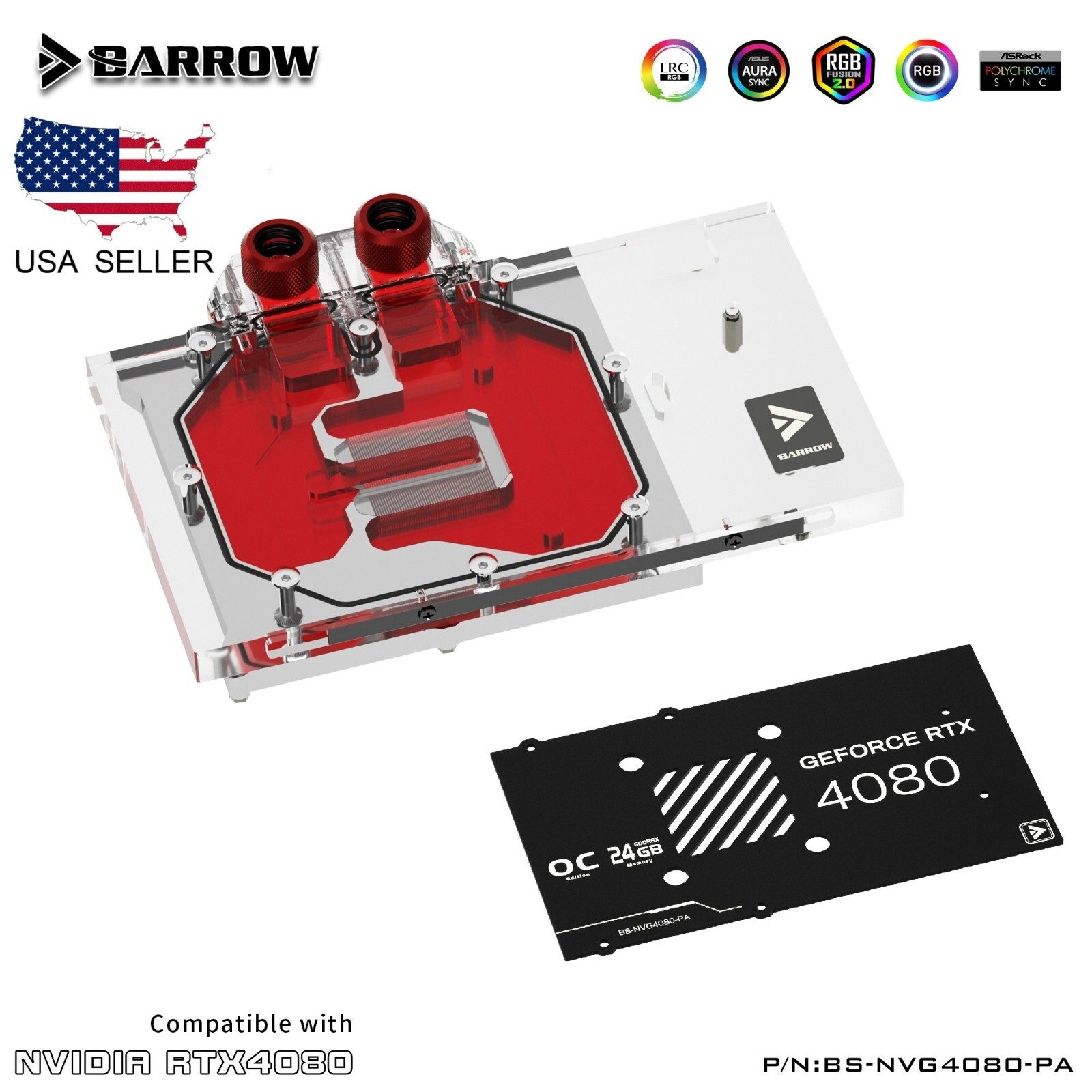 Barrow FULL Cover GPU Water Block for Nvidia RTX 4080 Founders Edition Backplate